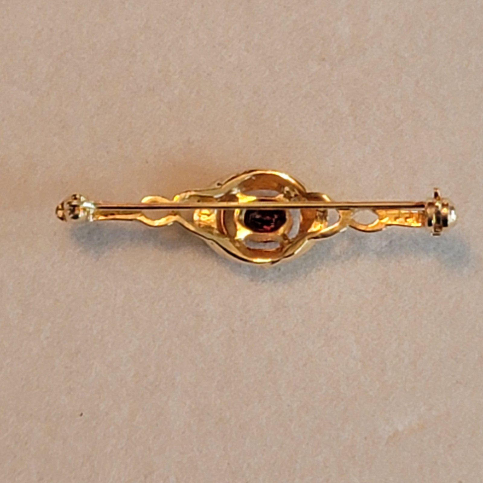 Jewelry Set Jonette Brooch And Pierced Earrings Gold Tone With Deep Red Stone