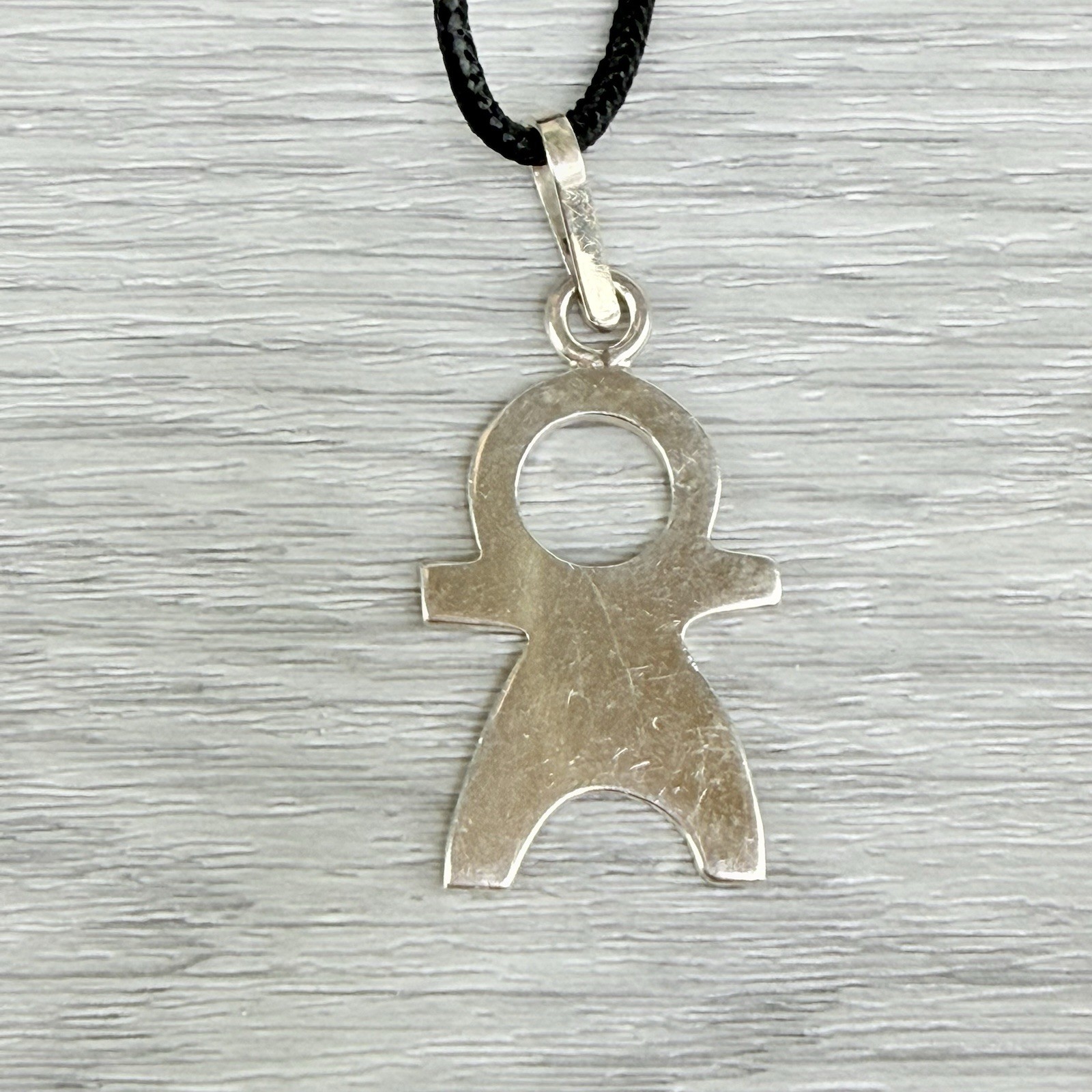 Vintage Sterling Silver 925 Taxco Boy Child Baby Person Pendant Cord Necklace