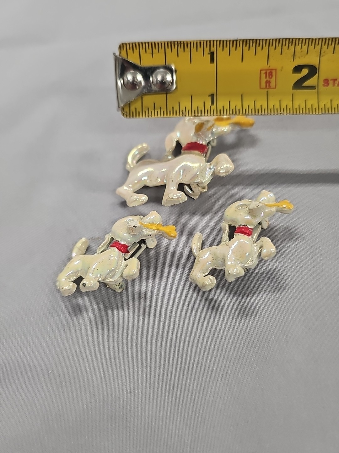 Vintage Enamel Scatter Pins Puppy Dogs With Yellow Bone Brooch