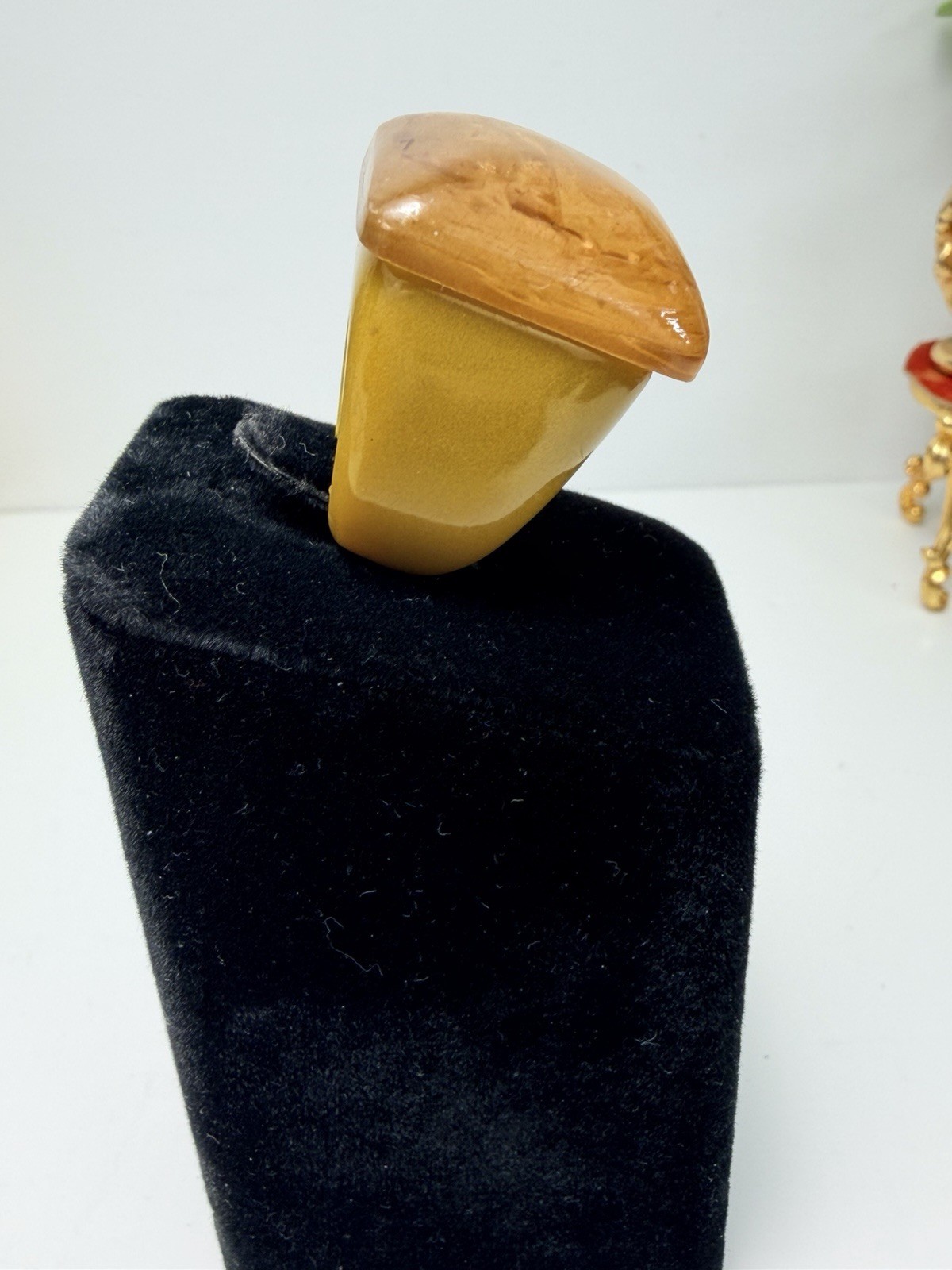 Vintage Lucite Statement Ring Two-Tone Amber Resin Chunky Size 6.5