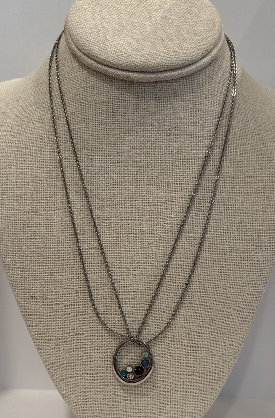 Lia Sophia Necklace Multi Color Rhinestone Oval Silver Tone Multi Strand