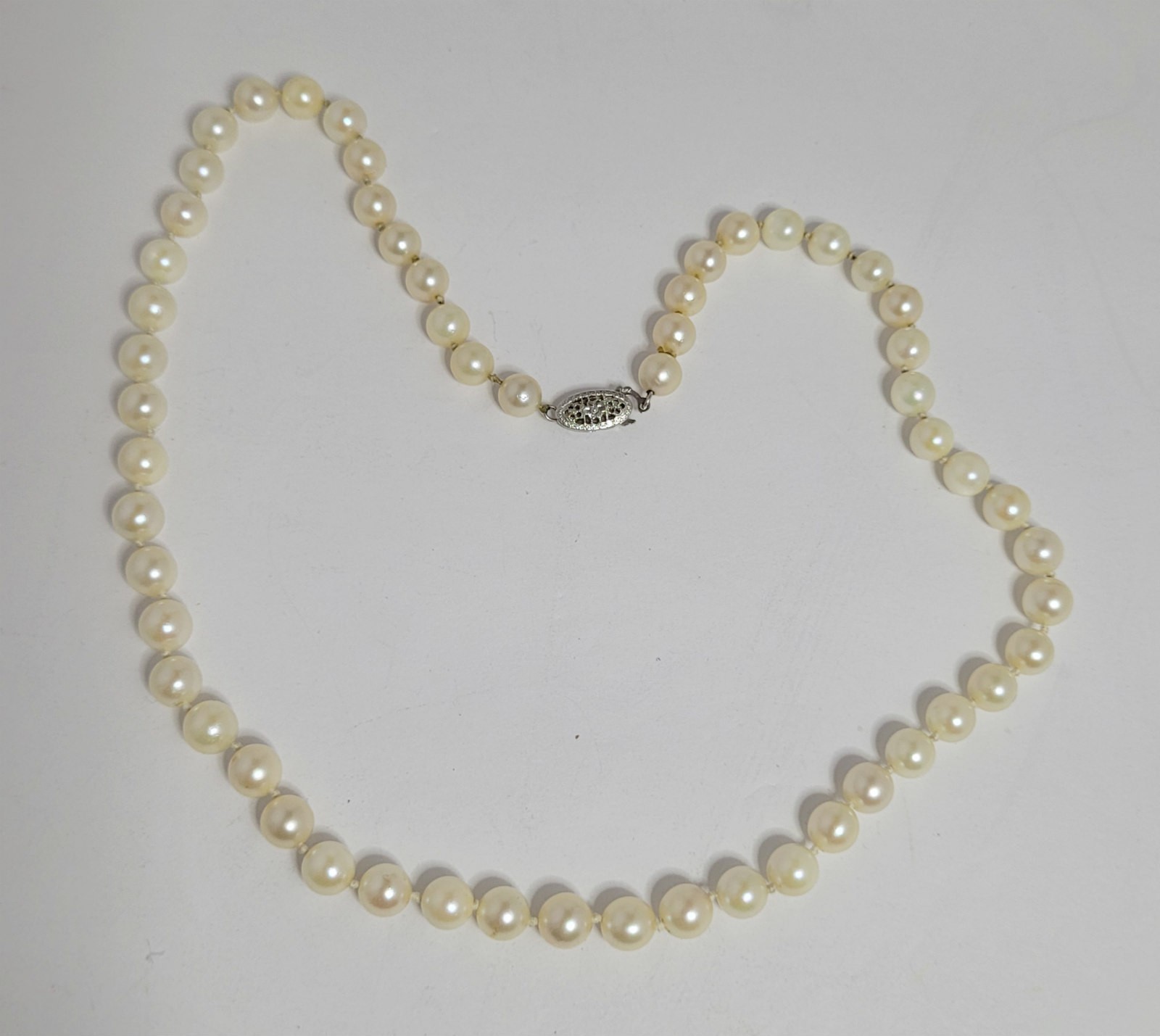 6mm White Pearl Strand Necklace w/ 14K Clasp vintage 16 1/2 inch