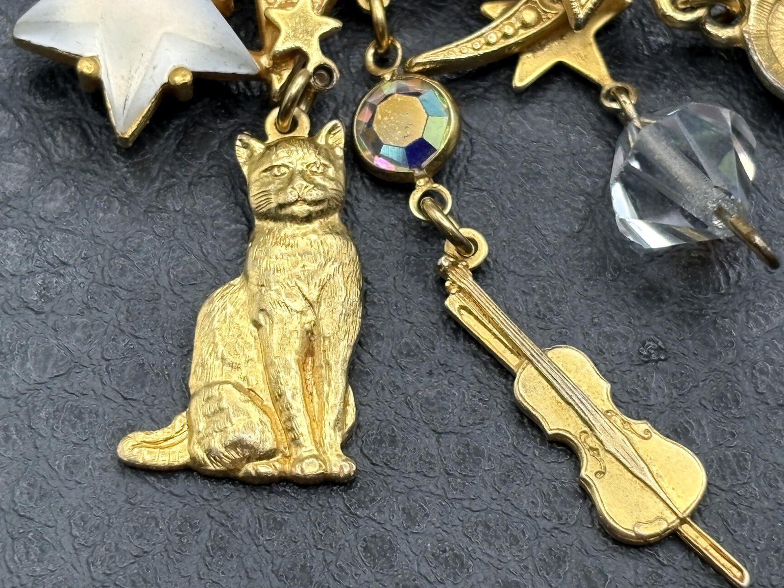 Kirks Folly Hey Diddle Diddle Gold Tone Crystal Brooch Pin Cat Cow Moon Star