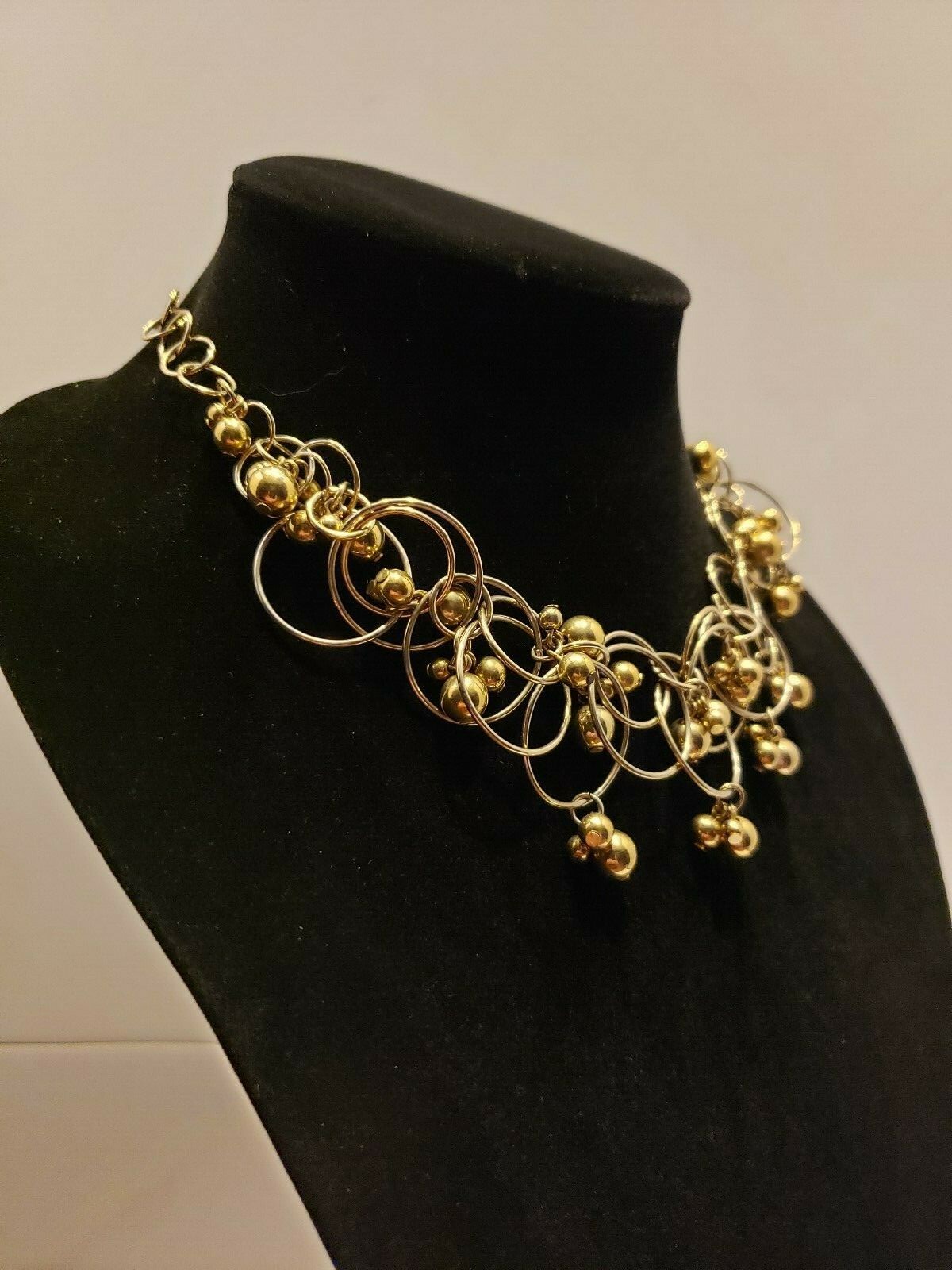 Talbots Statement Necklace Gold Tone Circle,Hoop Dangles 16″ 3″ extender