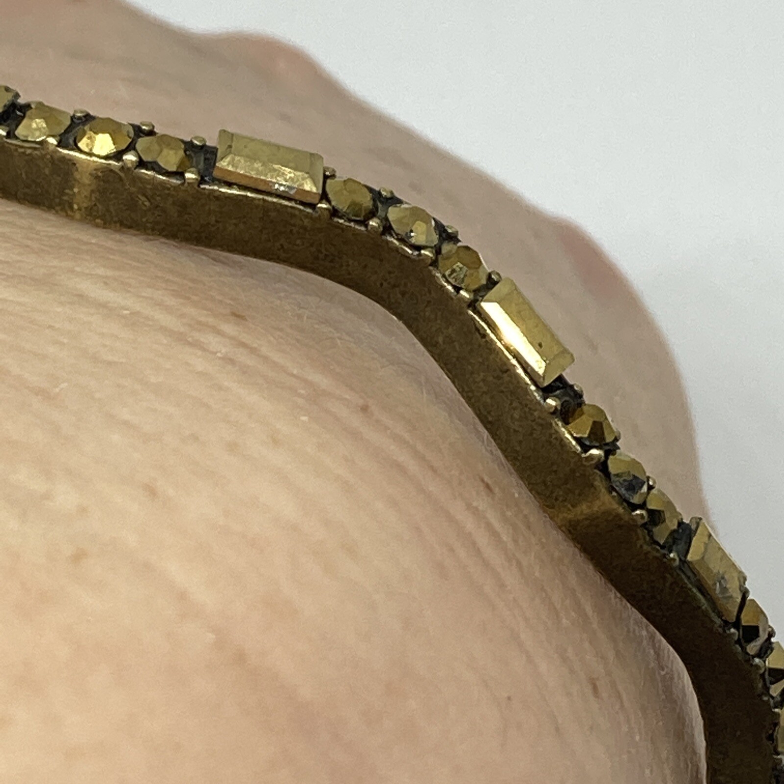 Solid Brass Wavy Bengal Bangle Bracelet w Round and Emerald Cut stones fits 8″