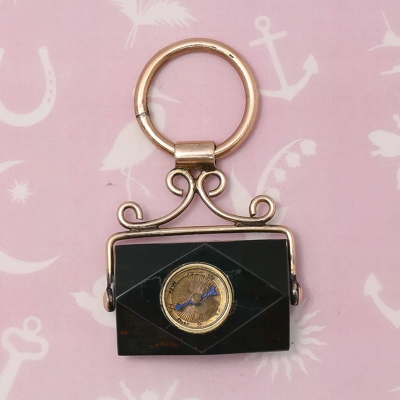 Antique Victorian FACETED BLOODSTONE Compass Gold Filled Spinner Charm Pendant