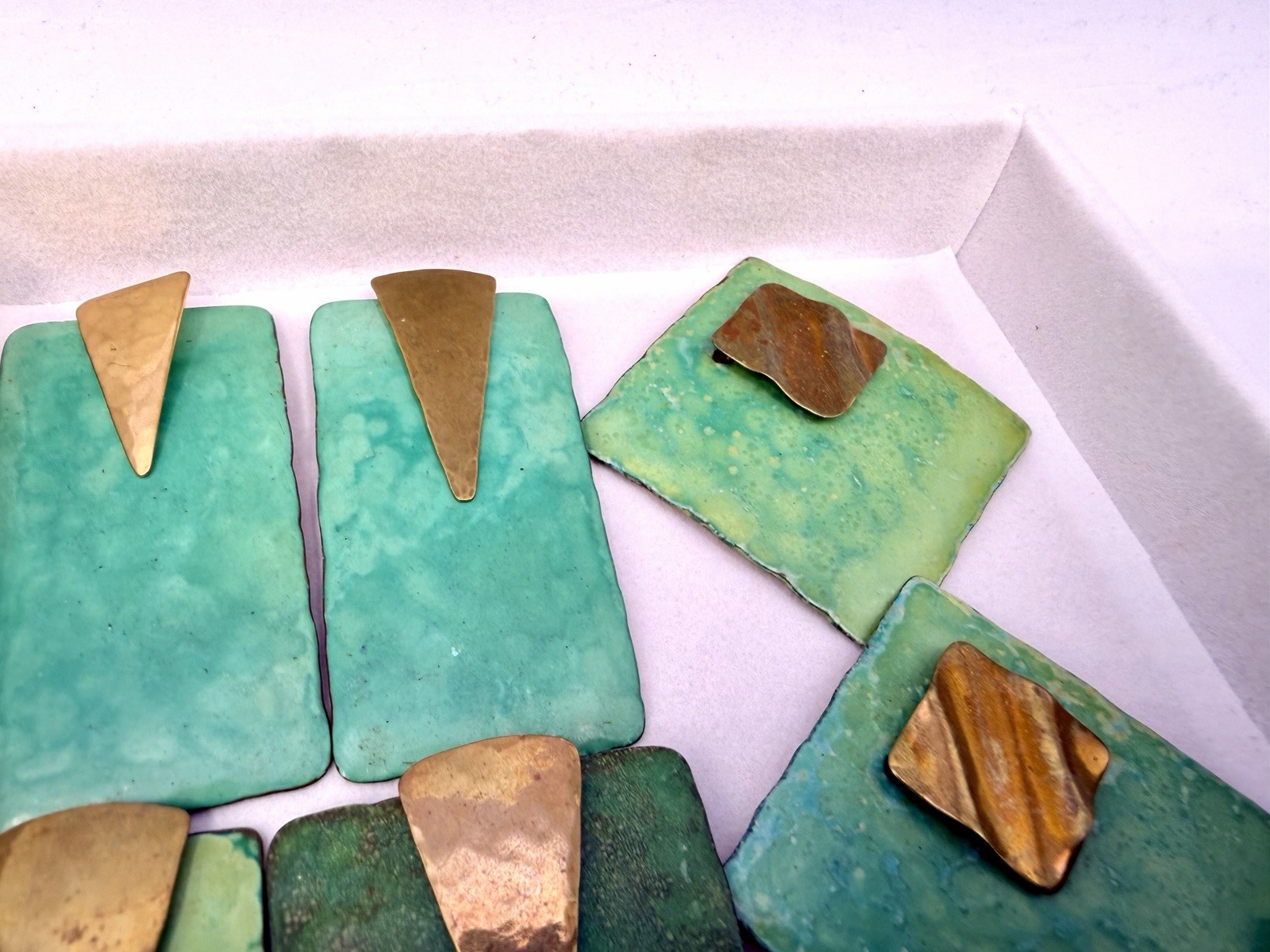 34 Pcs Vintage Handmade Hammered Brass Copper Layered Enamel Green Findings
