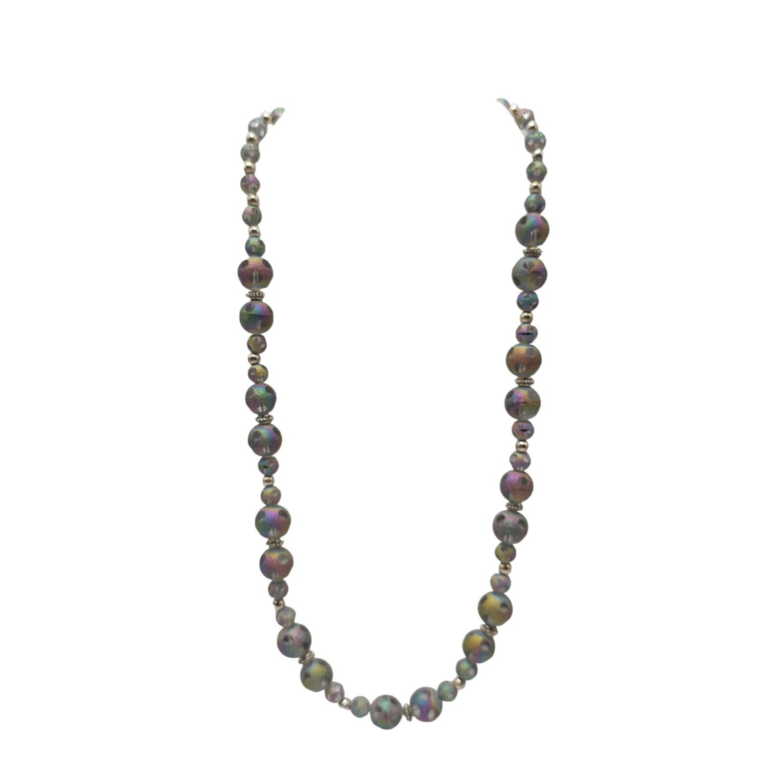 Iridescent Beetle Bead Glass Ball Necklace Toggle Closure Vintage