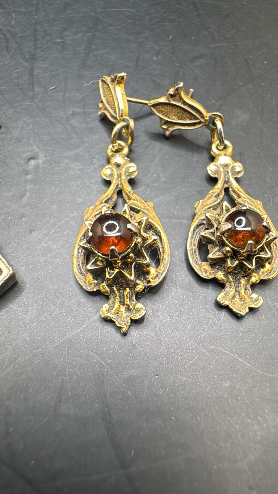 Vintage Victorian Style Drop Gold Tone Filigree Post Earring Lot Of 2
