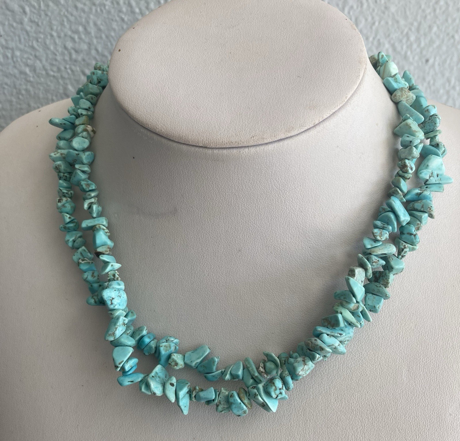 Blue Stone Statement Necklace 17″ Turquoise Sterling Chucky Southwestern ATI 925