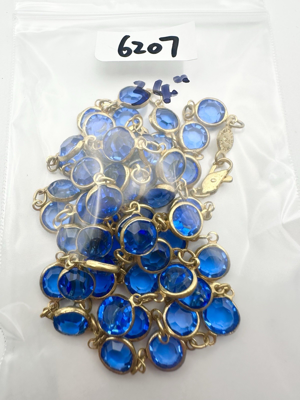 Vintage Austrian Crystal USA Blue Crystal Bezel Necklace 34”Long