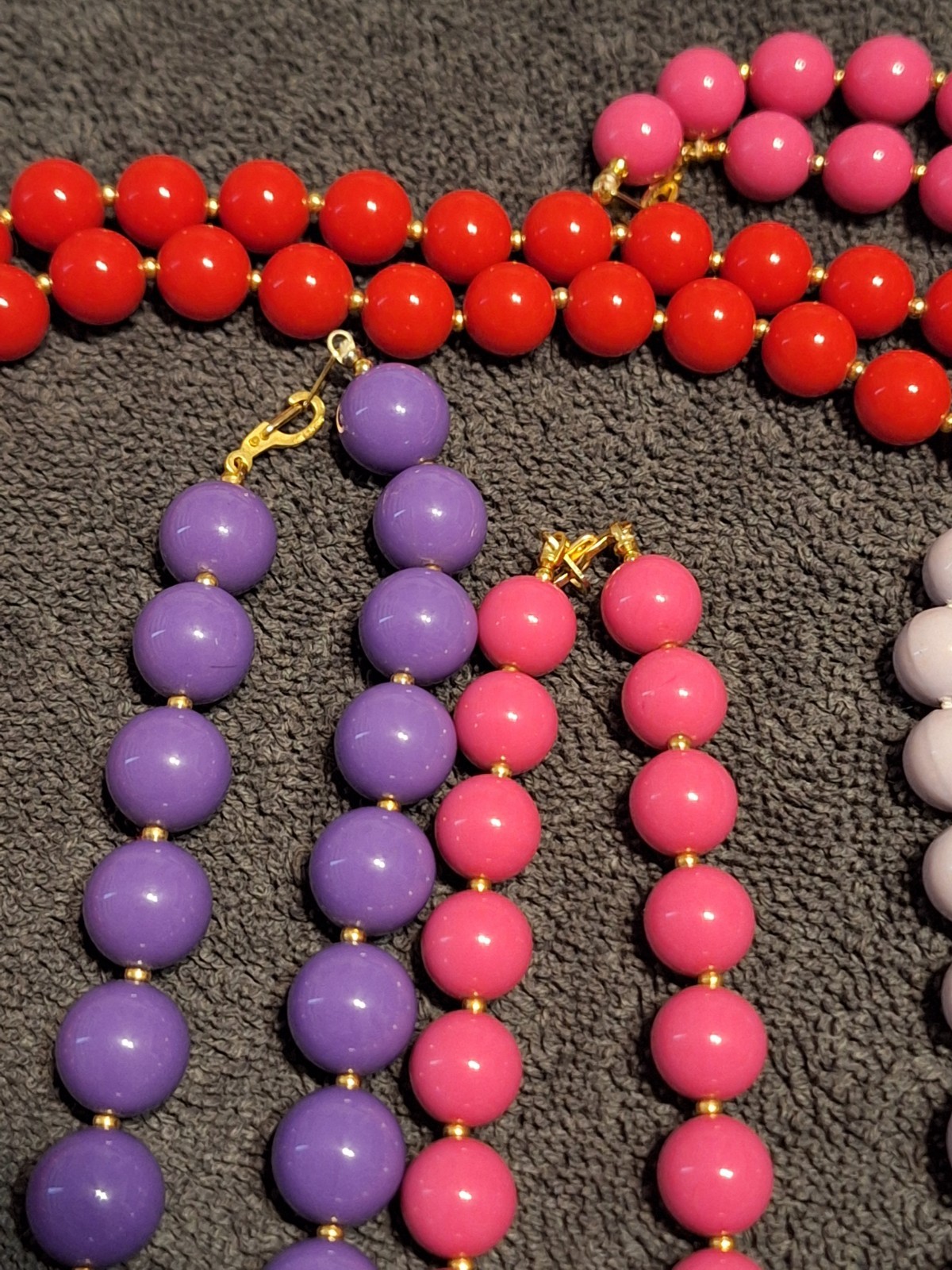 Vintage Lot Of 5 Beaded Costume Necklaces Various Lengths Purple Pink Red
