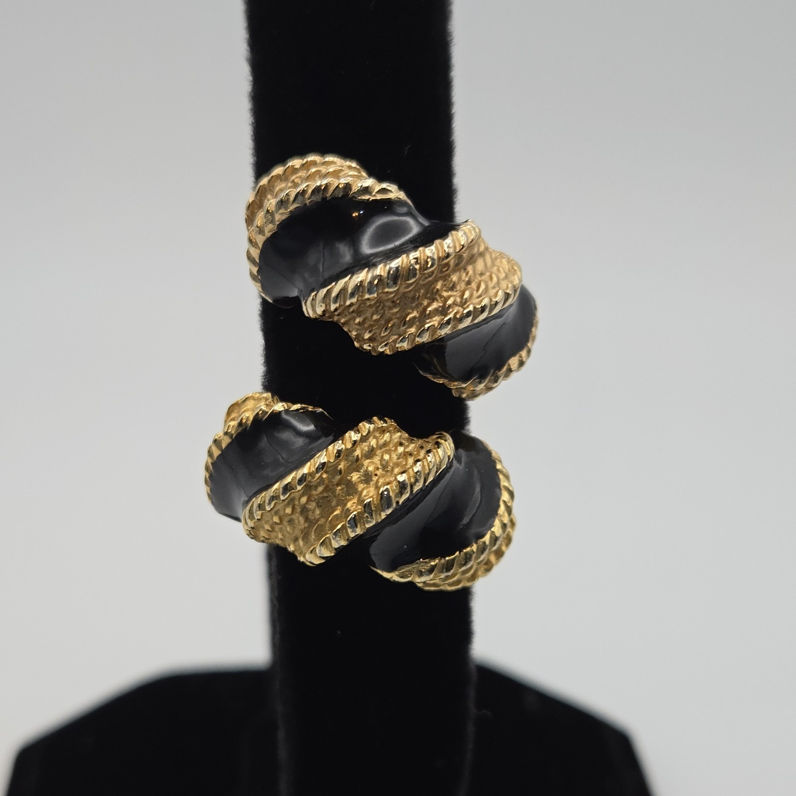Vintage Gay Boyer Goldtone and Black Twist Clip-on Earrings
