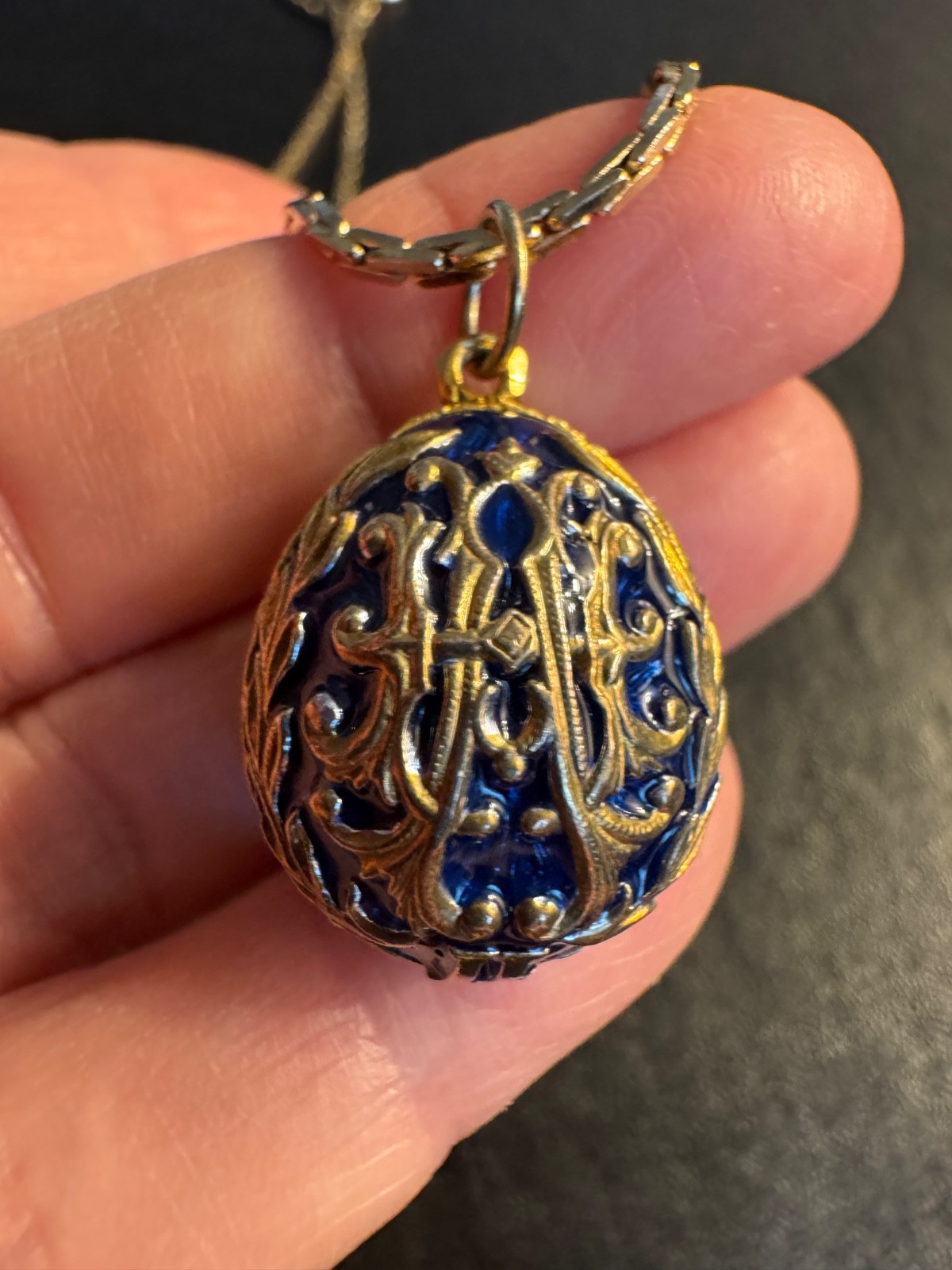 Carl Faberge Gold Egg Pendant Necklace by Alexandra Collectibles