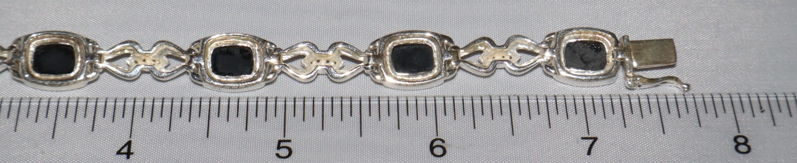 Vintage Sterling Silver Mosaic Opal Gem Inlay Link Michelle Albala Bracelet 7.5