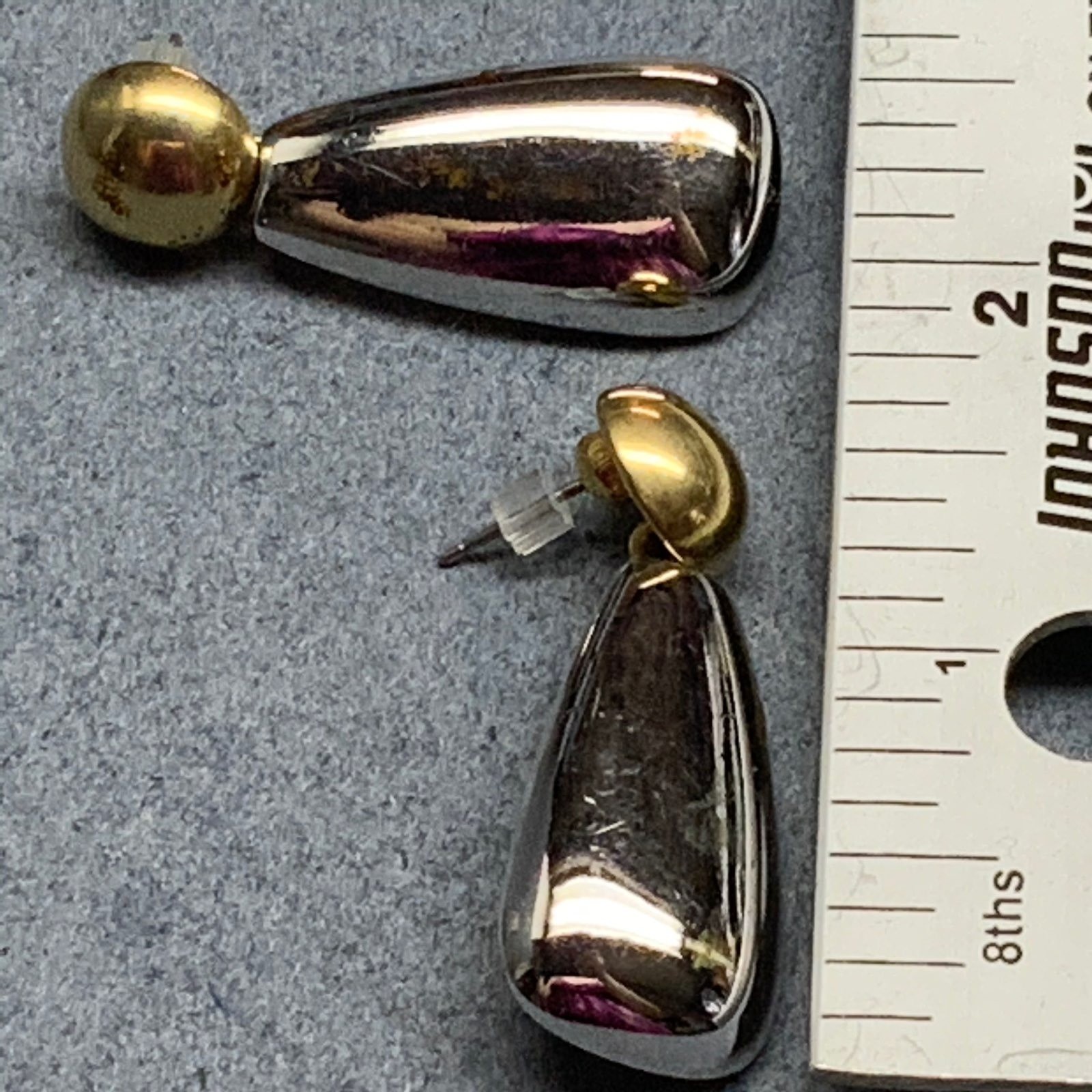 Drop Dangle Pierced Earrings 2 In As Is Gold Silver Classic Vintage Retro Glam