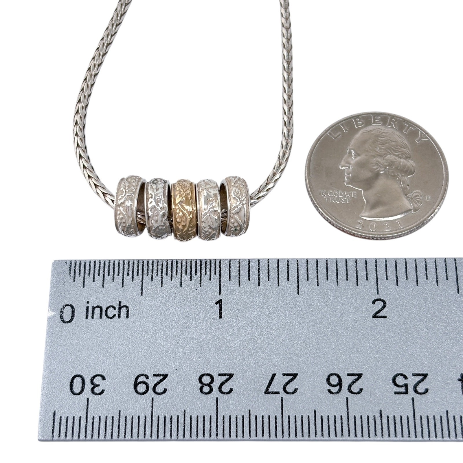 Vintage Sterling Silver 925 Wheat Chain Rings Necklace 15.5”