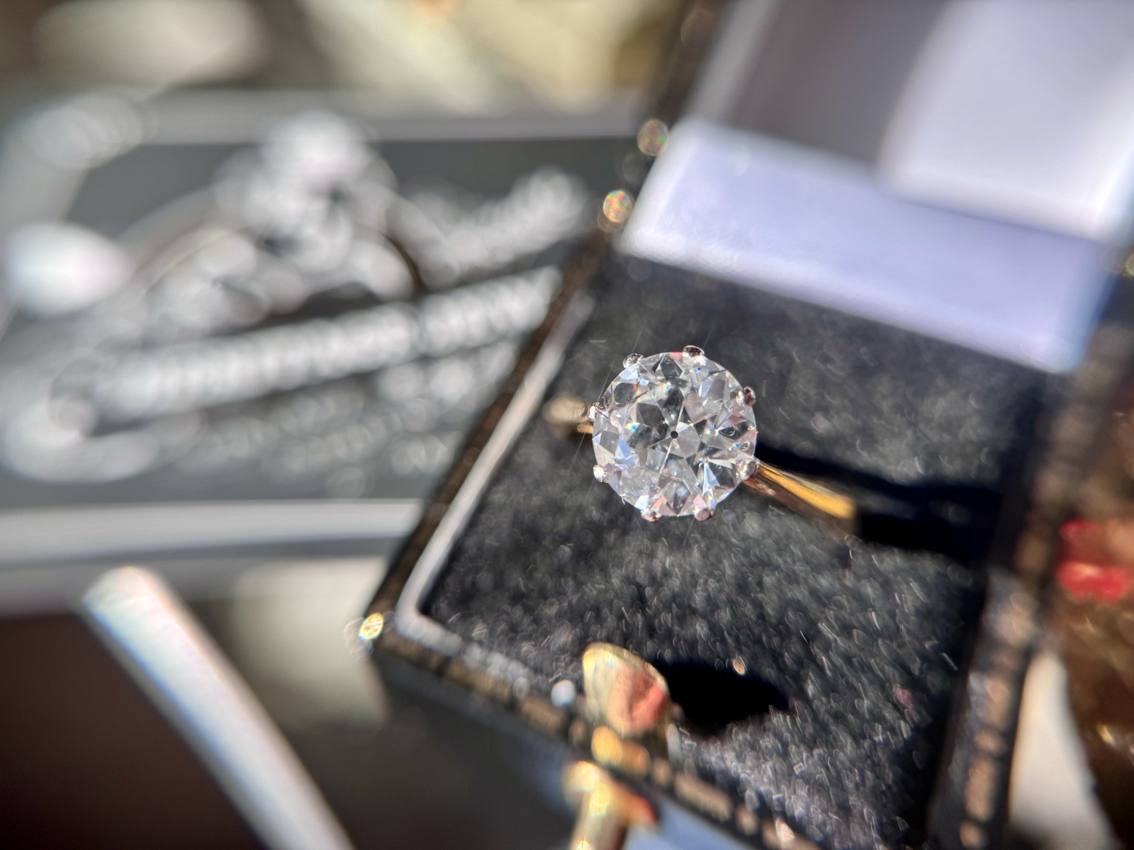 Vintage 18k Gold 2.35 carat Old European Cut Diamond Engagement Ring