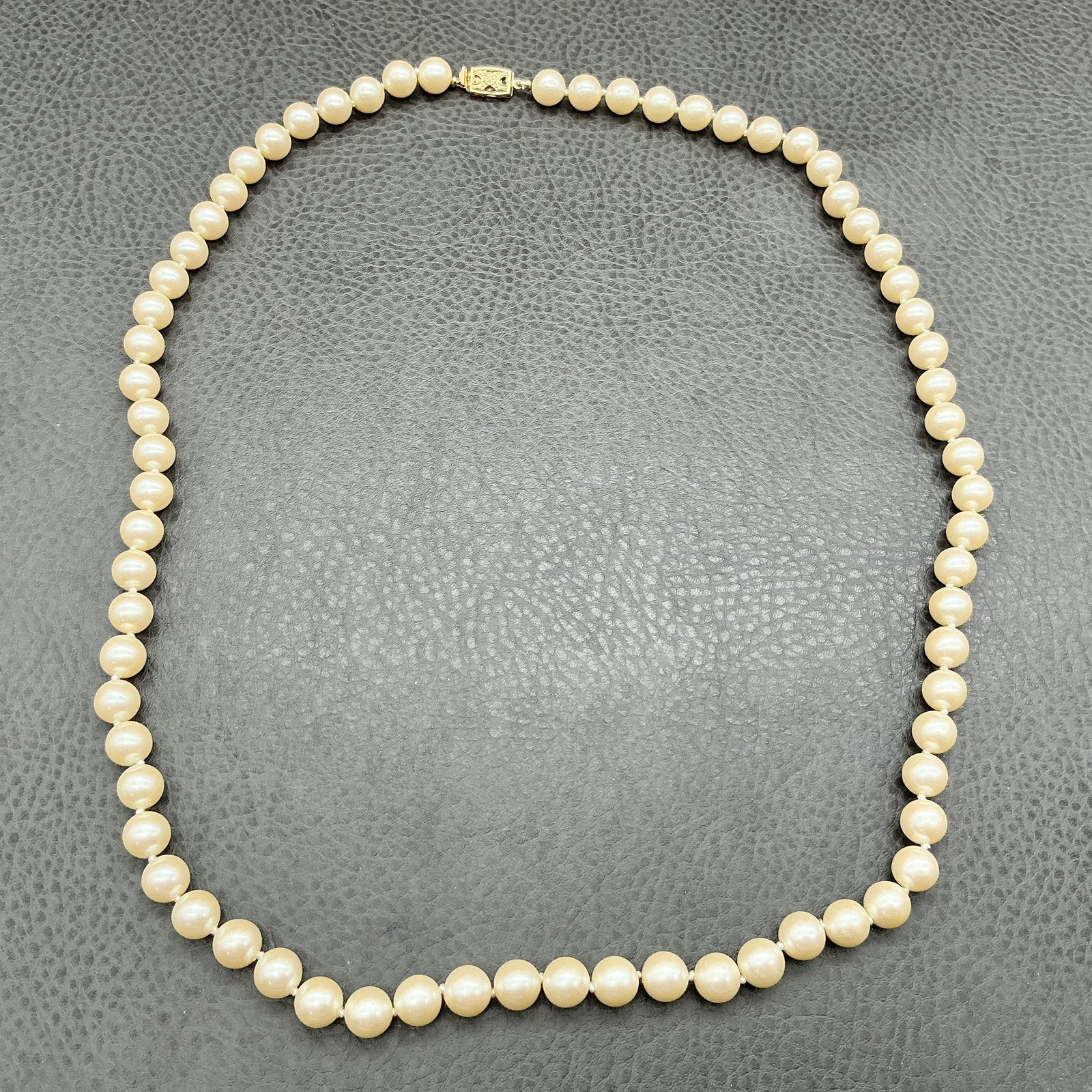 Vintage Monet Faux Pearl Beaded Necklace Gold Tone Knotted Ivory Strand 24 Inch