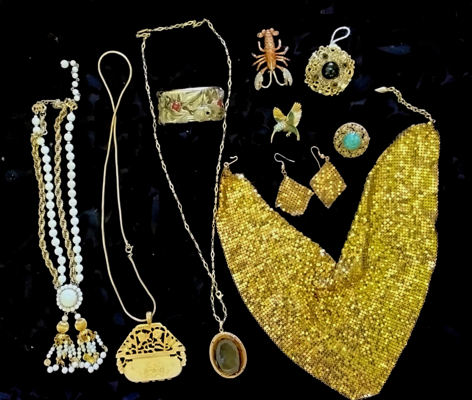 Vintage designer signed gold tone cabochon jewelry lot