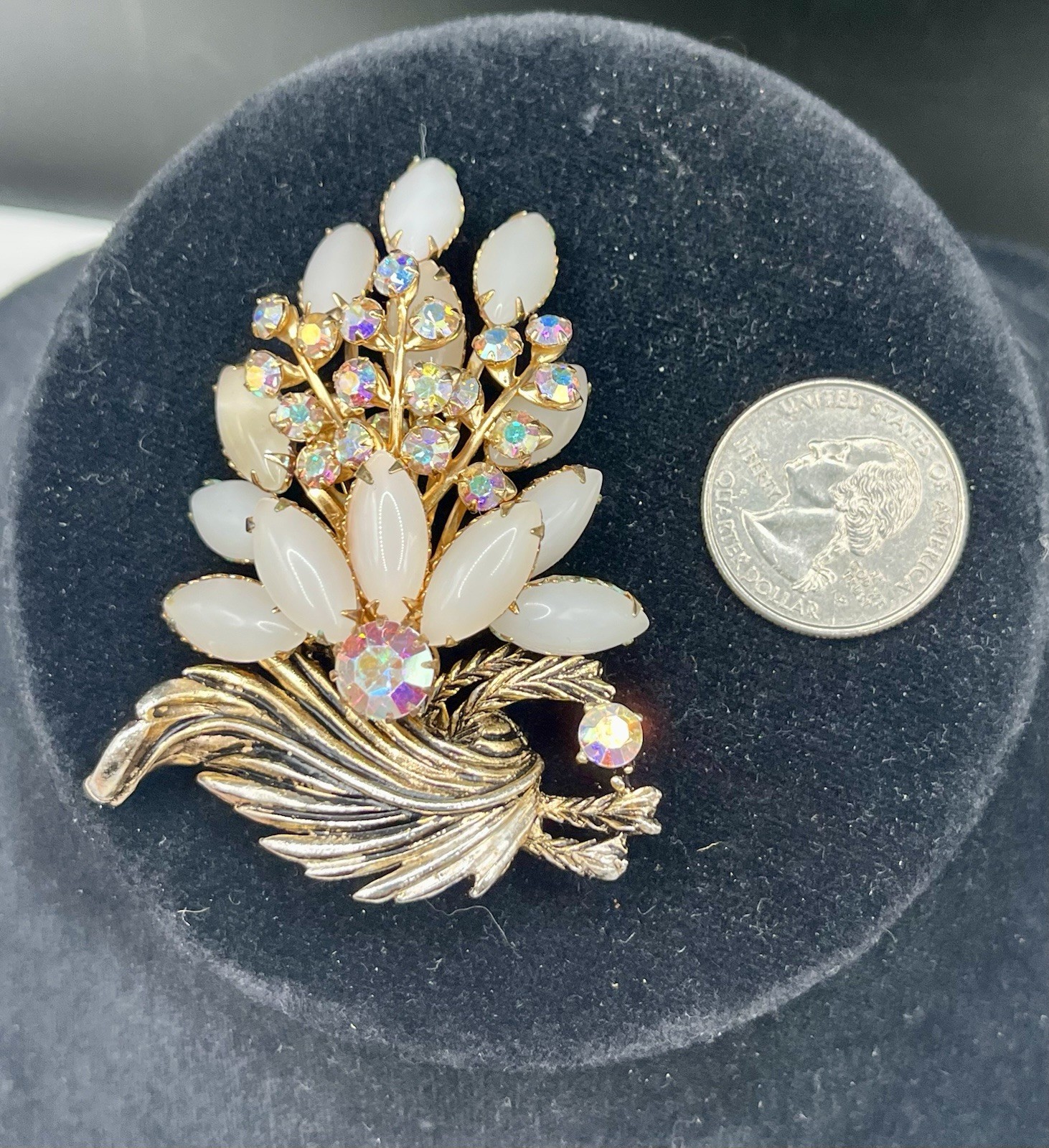 1950’s-60’s Pale Pink Marquise & AB rhinestone floral Spray Bouquet Brooch 2.85”