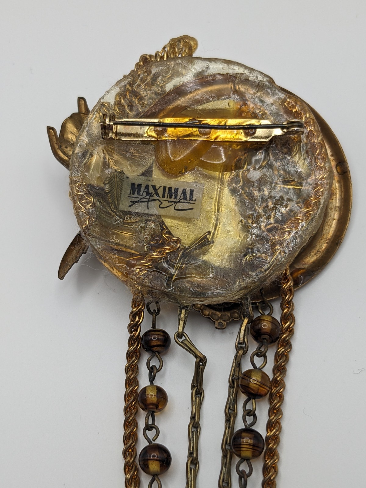 Steampunk John Wind MAXIMAL ART Brooch — Watch Face, Eagle, Hand, Leaf