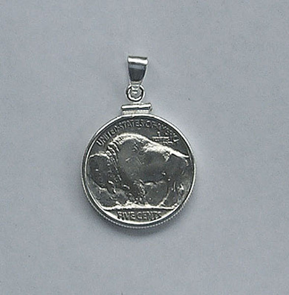 Coin Pendant Vintage Buffalo Nickel .925 Sterling Silver Bezel Soldered Bail USA
