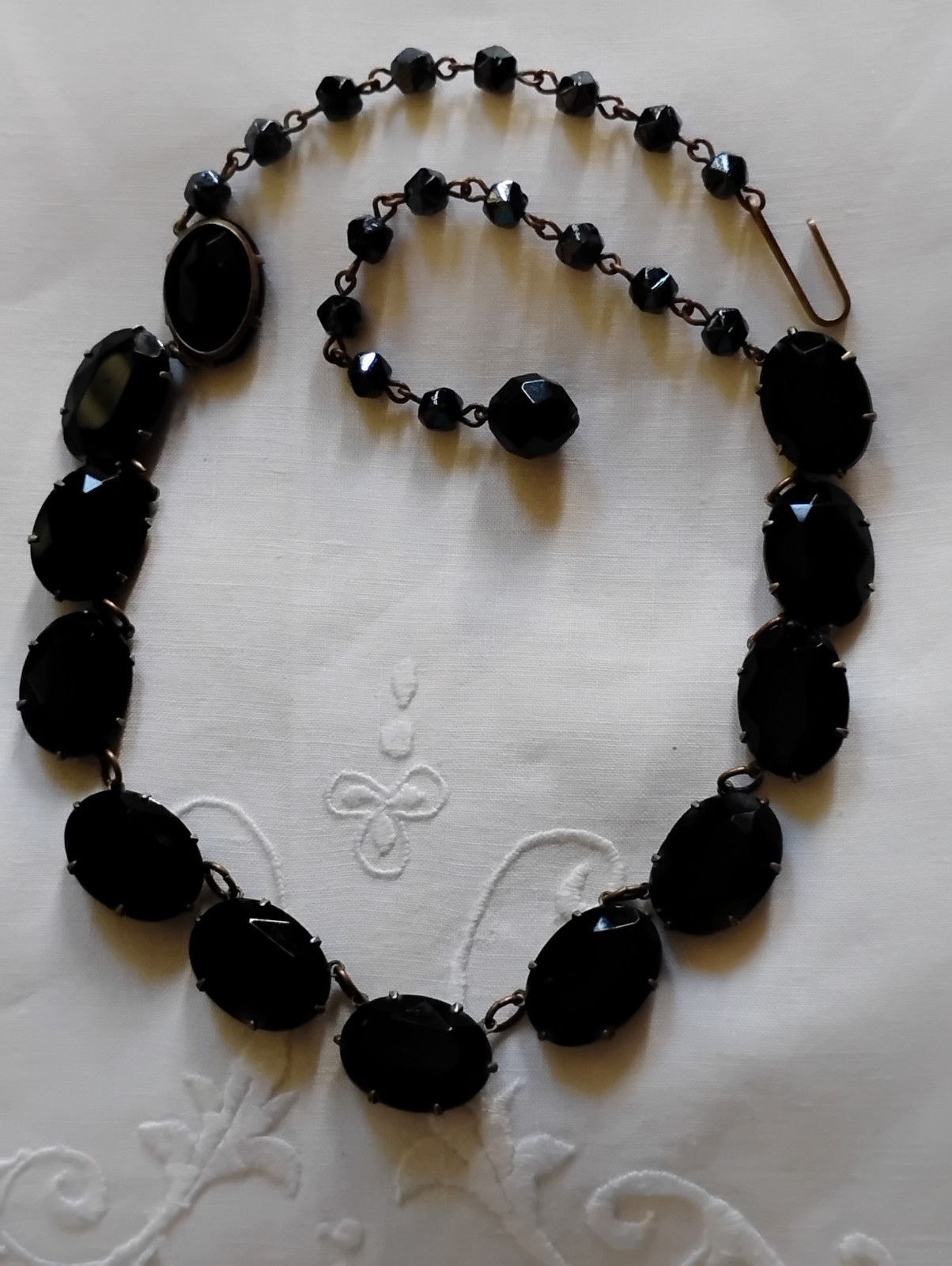 Art Deco Era Bohemian Black Glass Necklace Adjustable 14-18 Inches Beads 5/8 In