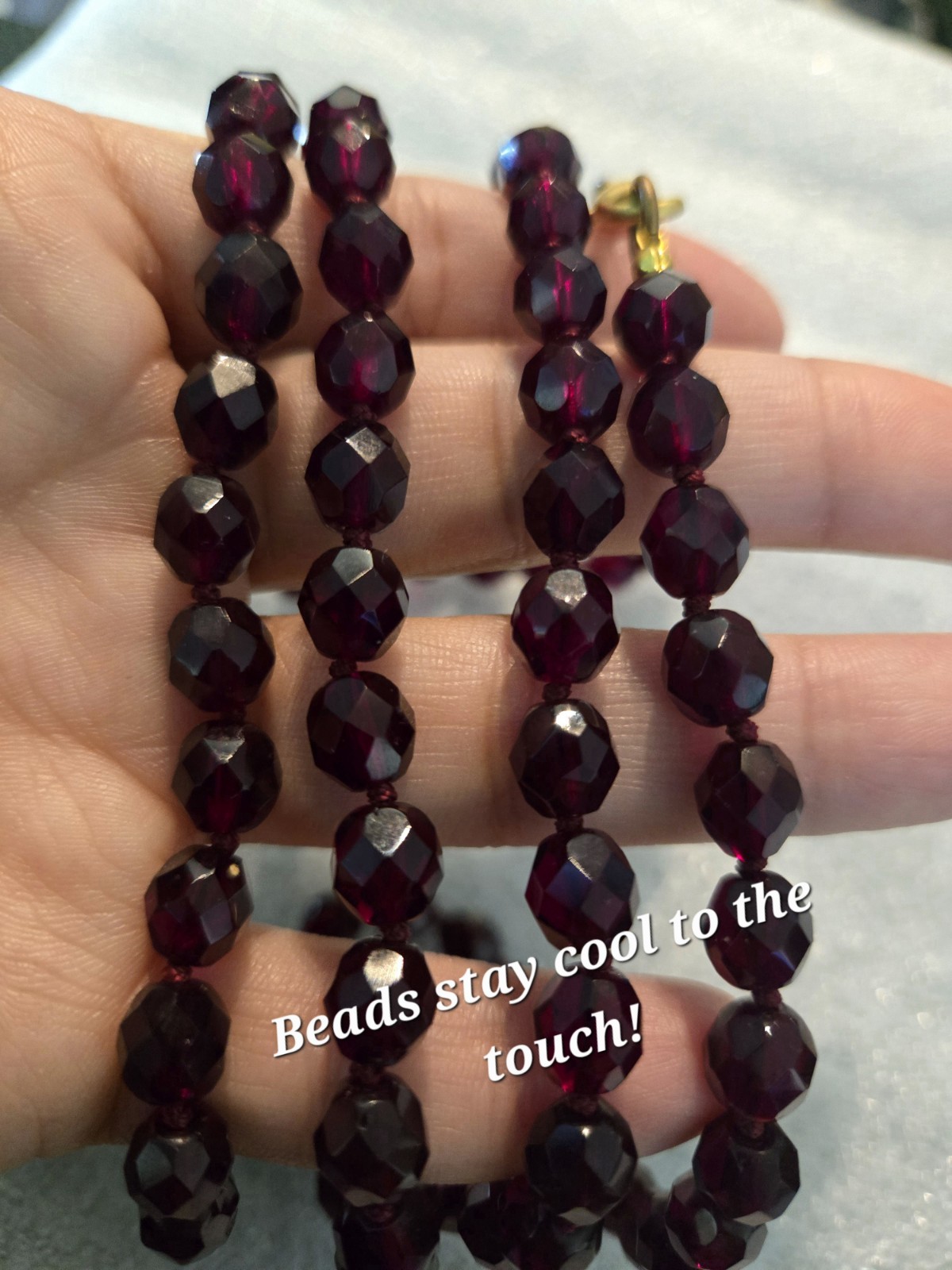 Vintage Long Faceted Natural Garnet Bead Necklace Deep Wine Red. 44″