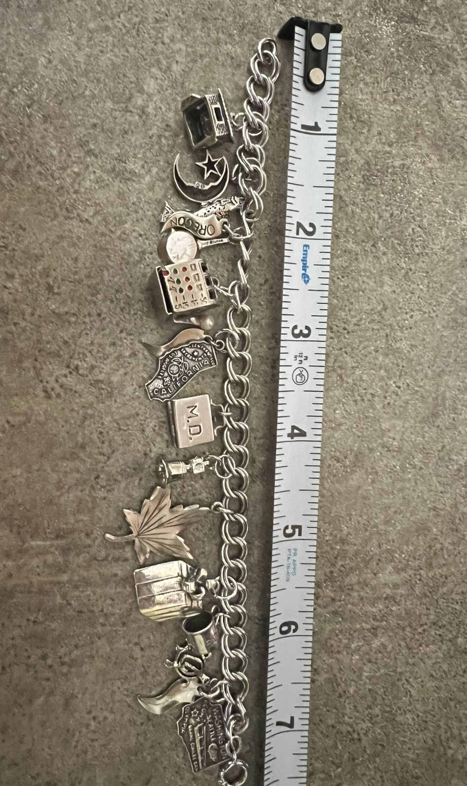 Vtg 12 Charm Sterling Double Link Bracelet 7.25” Travel Articulated 41g Lot 18