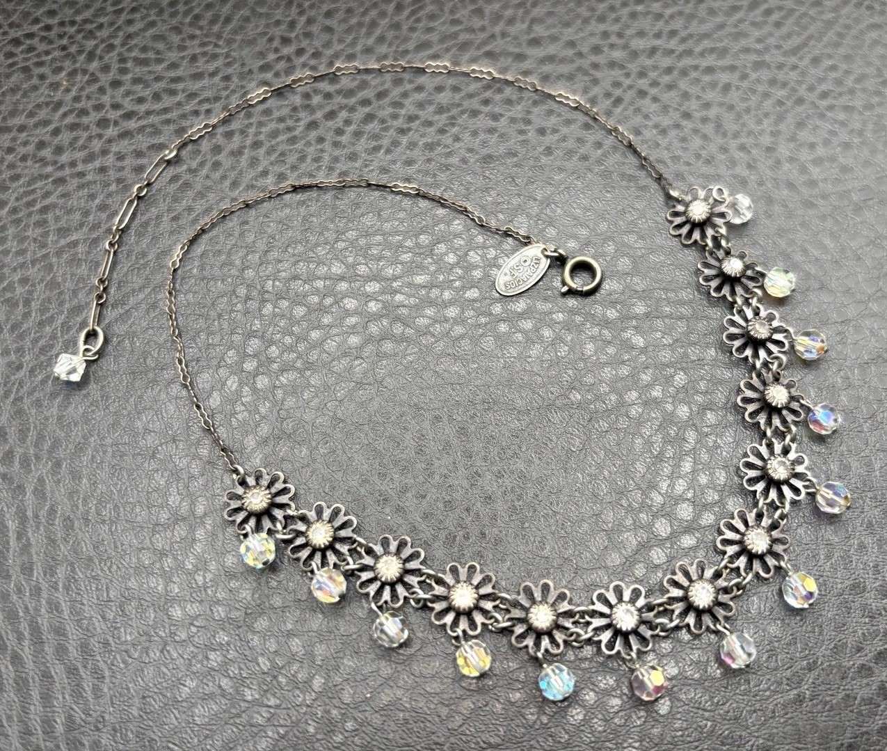 Liz Palacios Flower Bib Necklace Festoon Aurora Crystal Beads Vintage Style