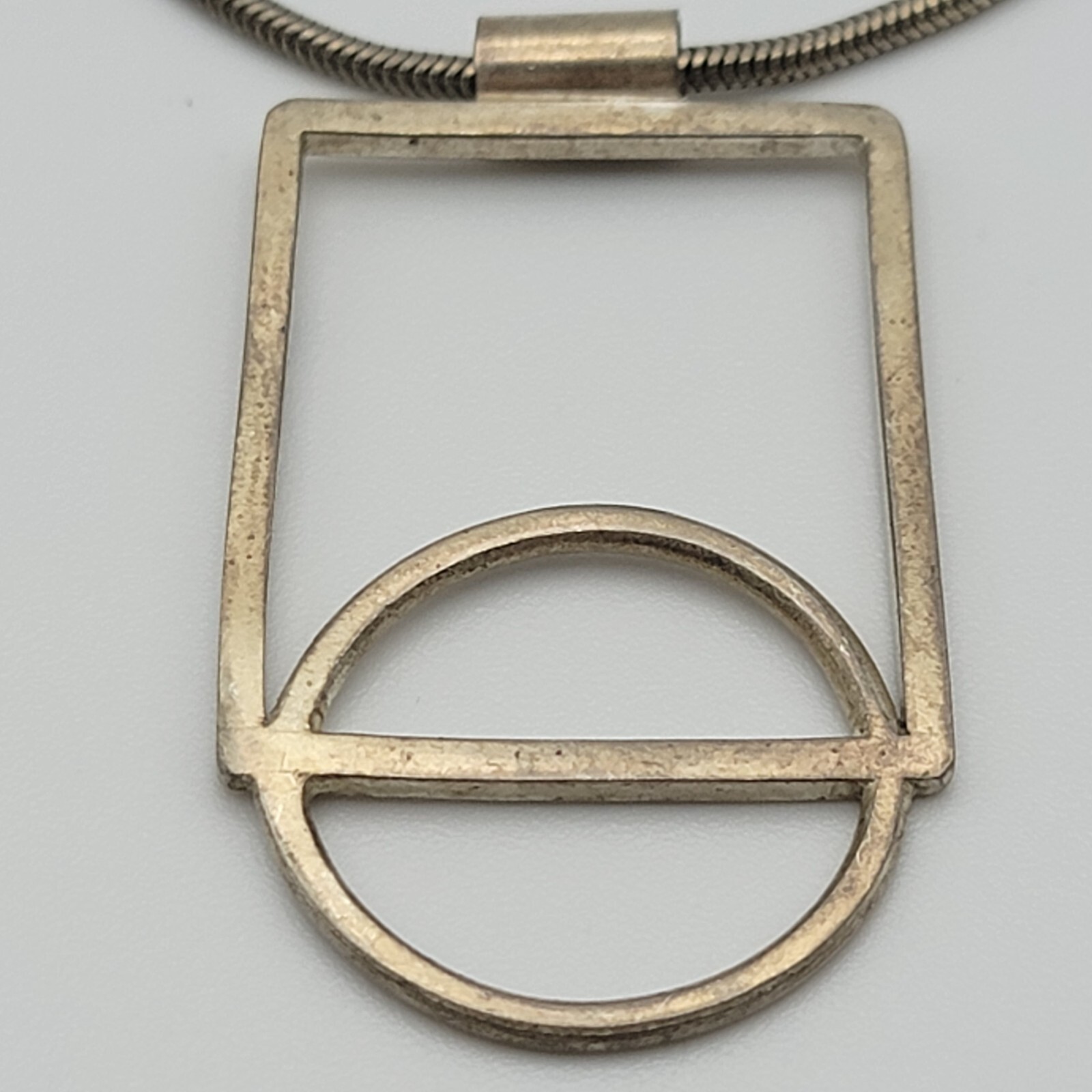 Sterling Silver Geometric Open Work Pendant Necklace Signed 16.5in Vintage