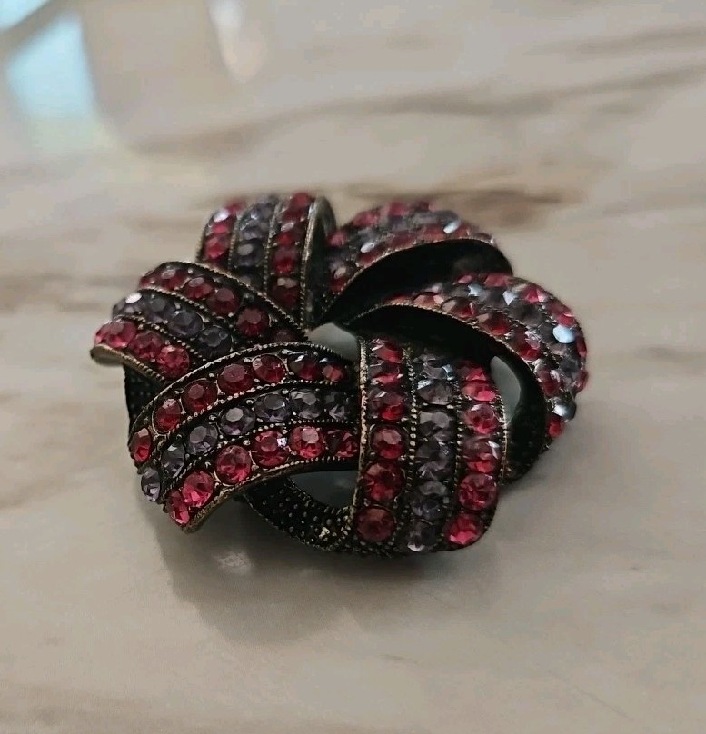 Large MONET Fuchsia Red & Amethyst Rhinestone Brooch Pin