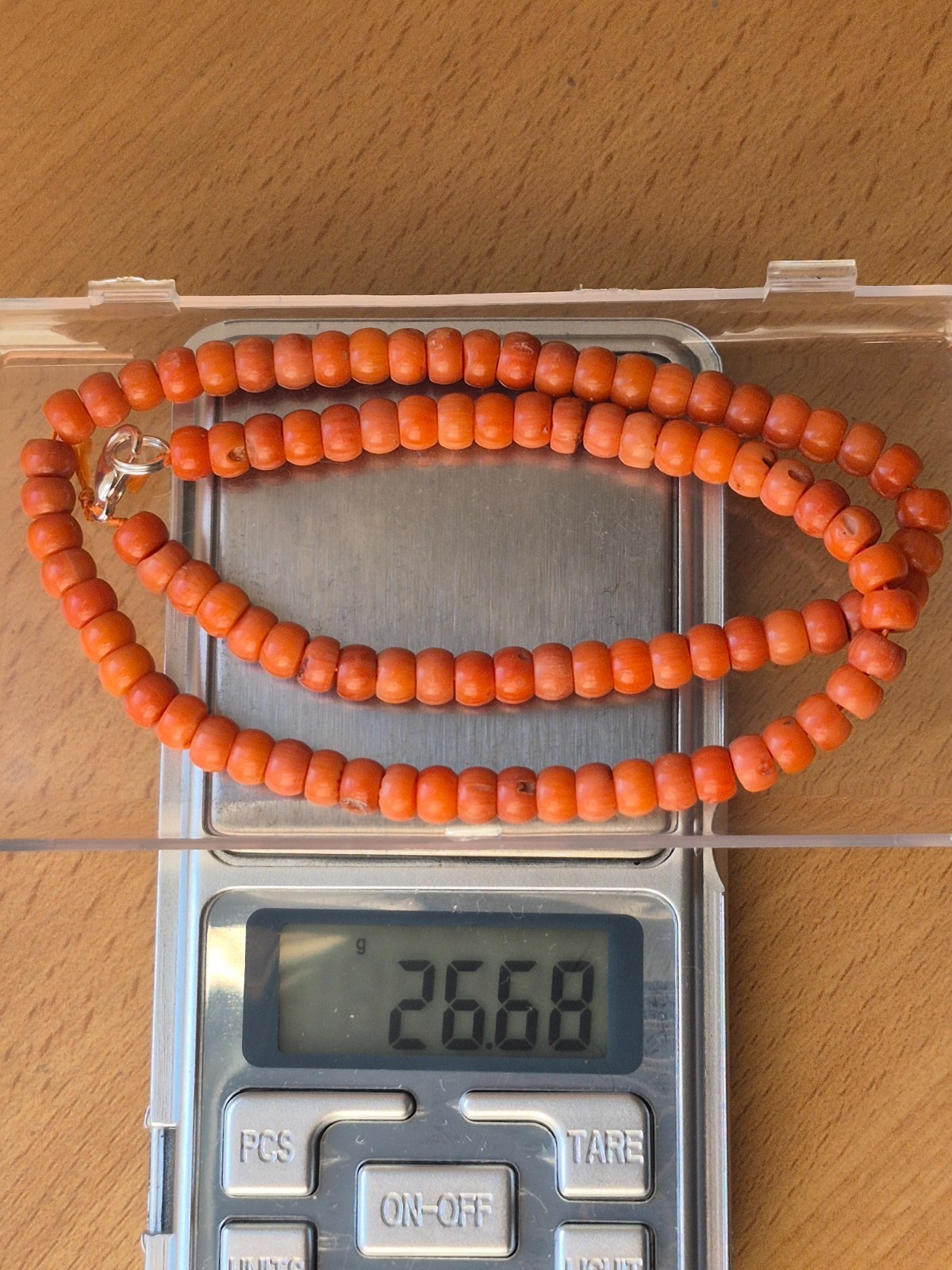 Antique necklace in Ukrainian style made of natural salmon-colored coral 26,2 gr
