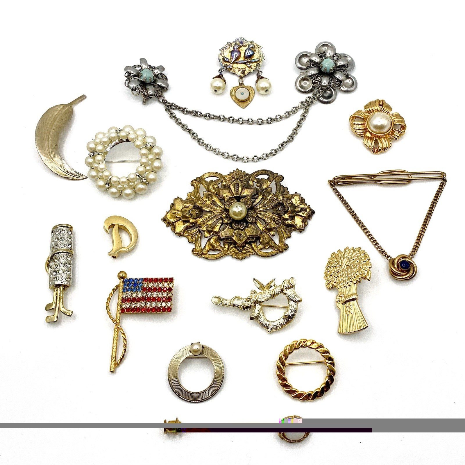 Vintage 15 Brooch Pin Lot Victorian Art Deco Nouveau Whimsical Sarah Cov Other