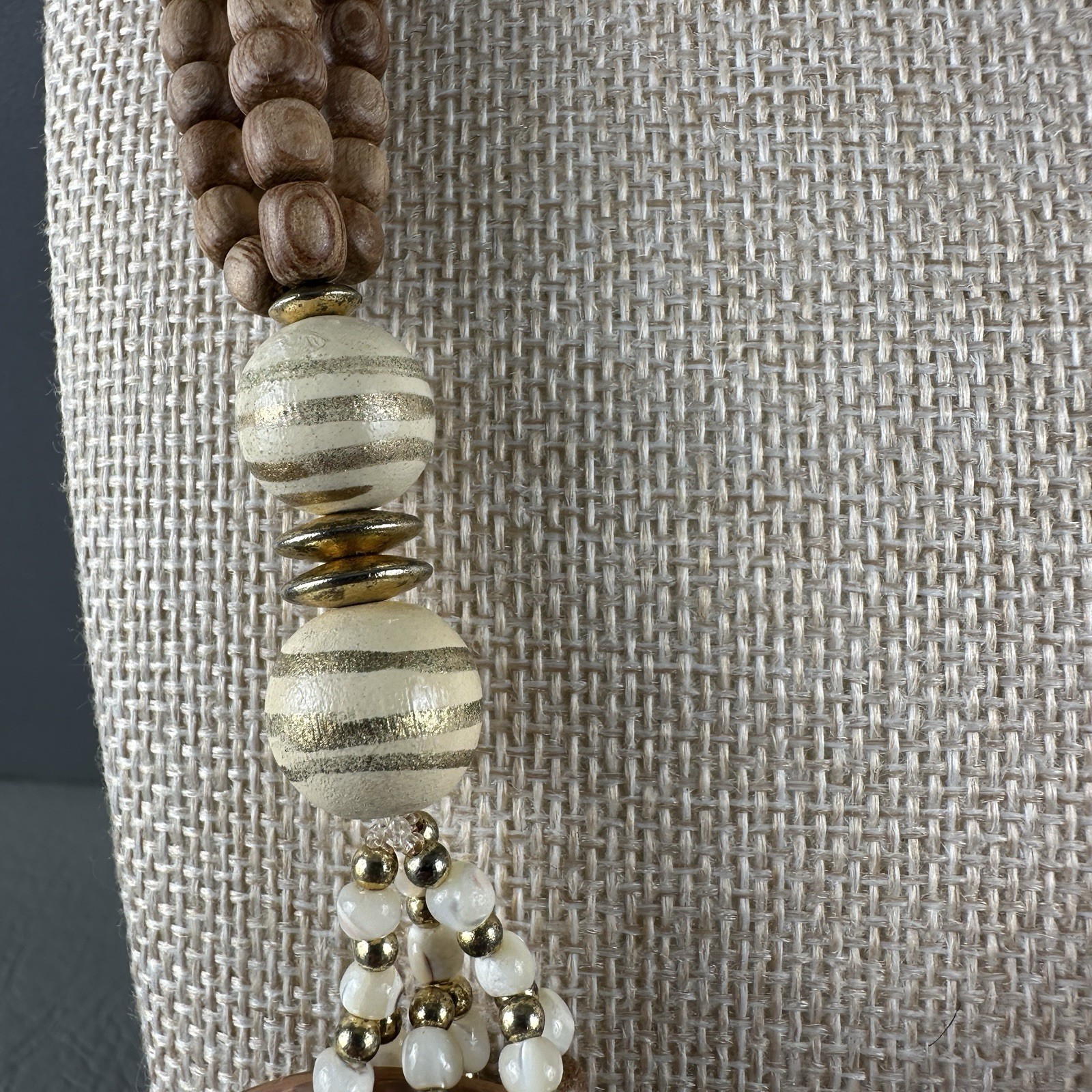 Vintage Mother of Pearl Necklace Bead Statement Multi Strand Disc 23″