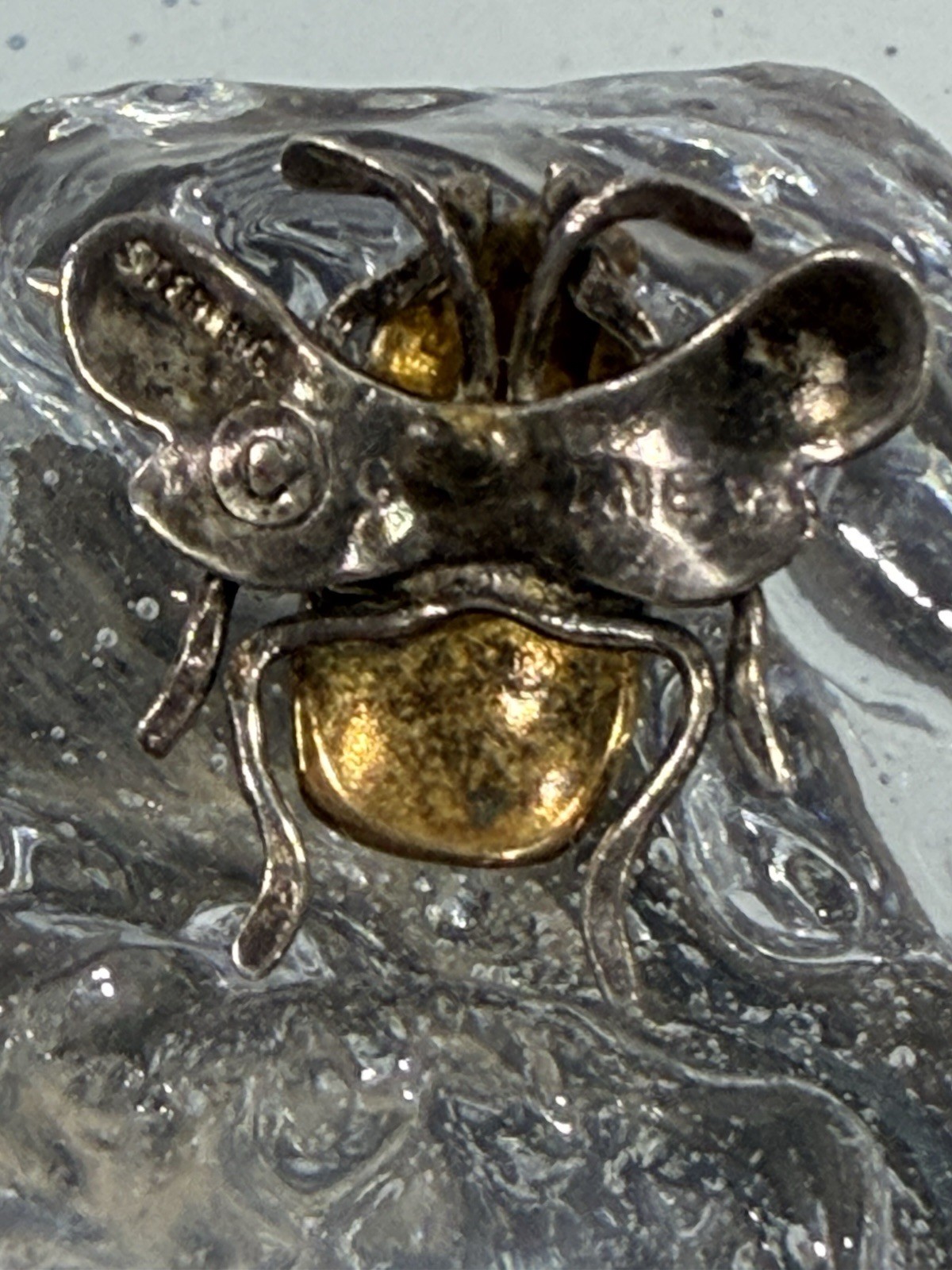 Vintage Sterling Silver Mexico Bee Figural Brooch Mixed Metal Taxco Style Insect
