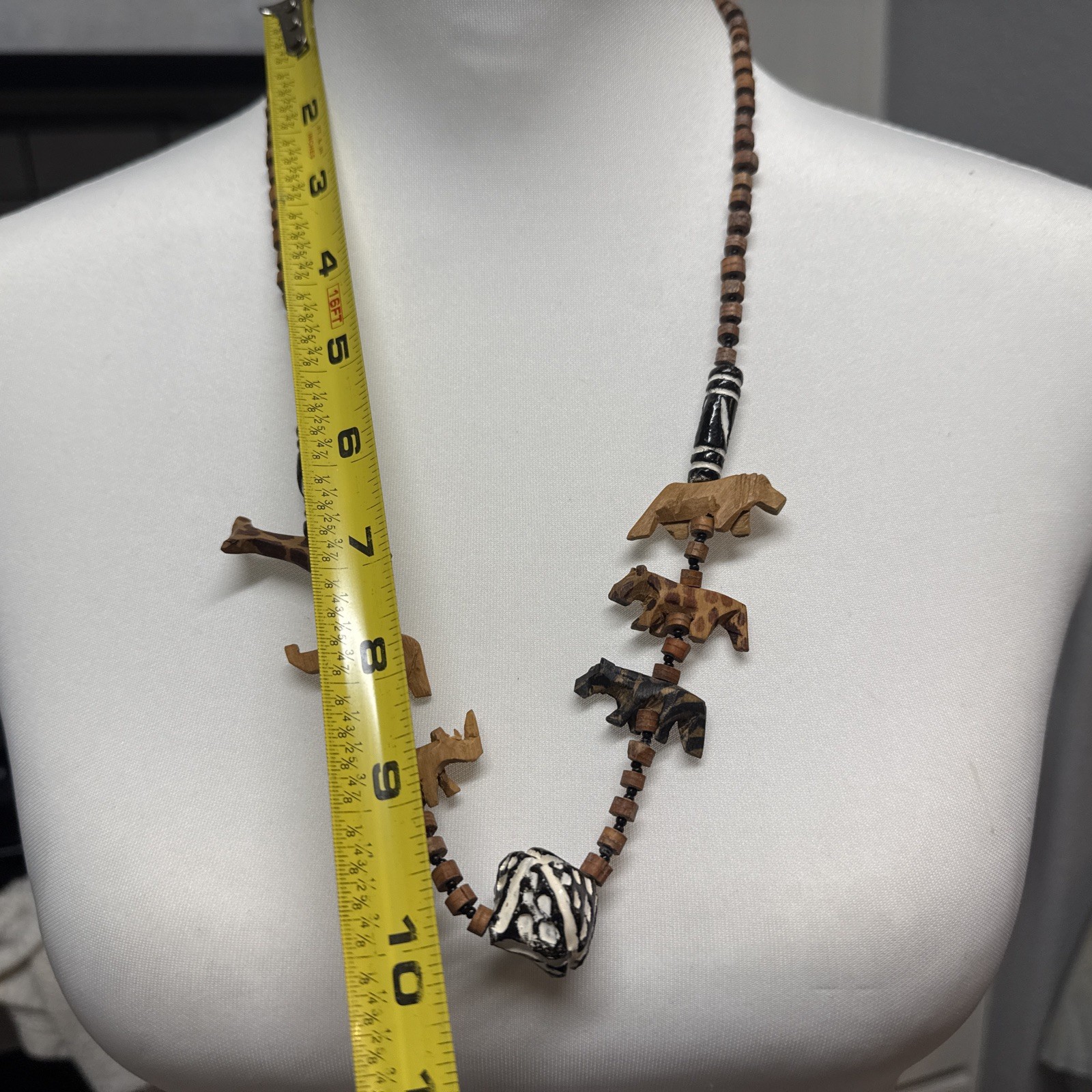 Vintage African Necklace Hand Carved Wooden Safari Animal Beads