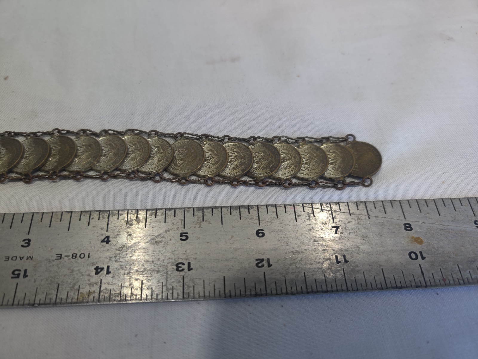 Bracelet, 1956 Mexican 1 Centavo coin is Hand crafted from brass Coins
