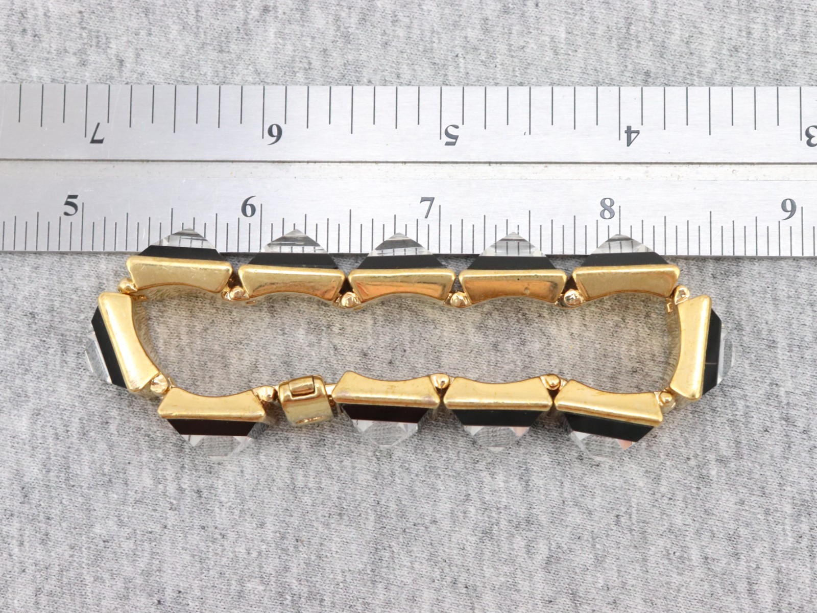 7″ Vintage Henri Bendel Square Crystal Rhinestone Clasp Bracelet Gold Tone Heavy
