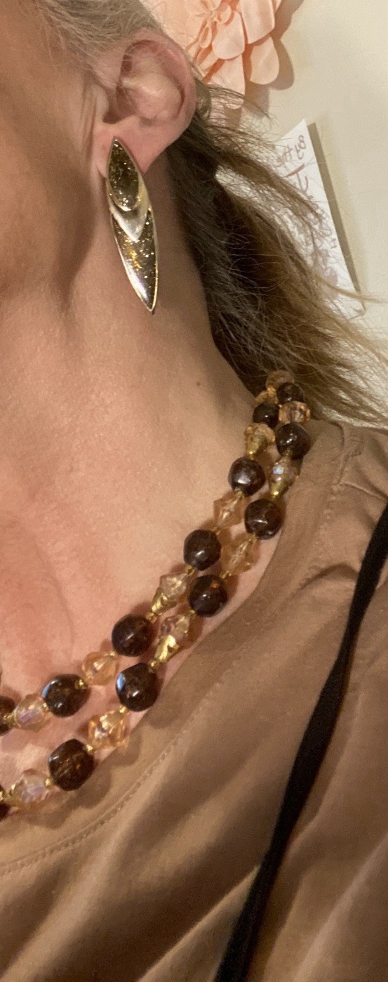 Vintage Double Strand Necklace Faceted Acrylic Beads With A B Coating 14-16”
