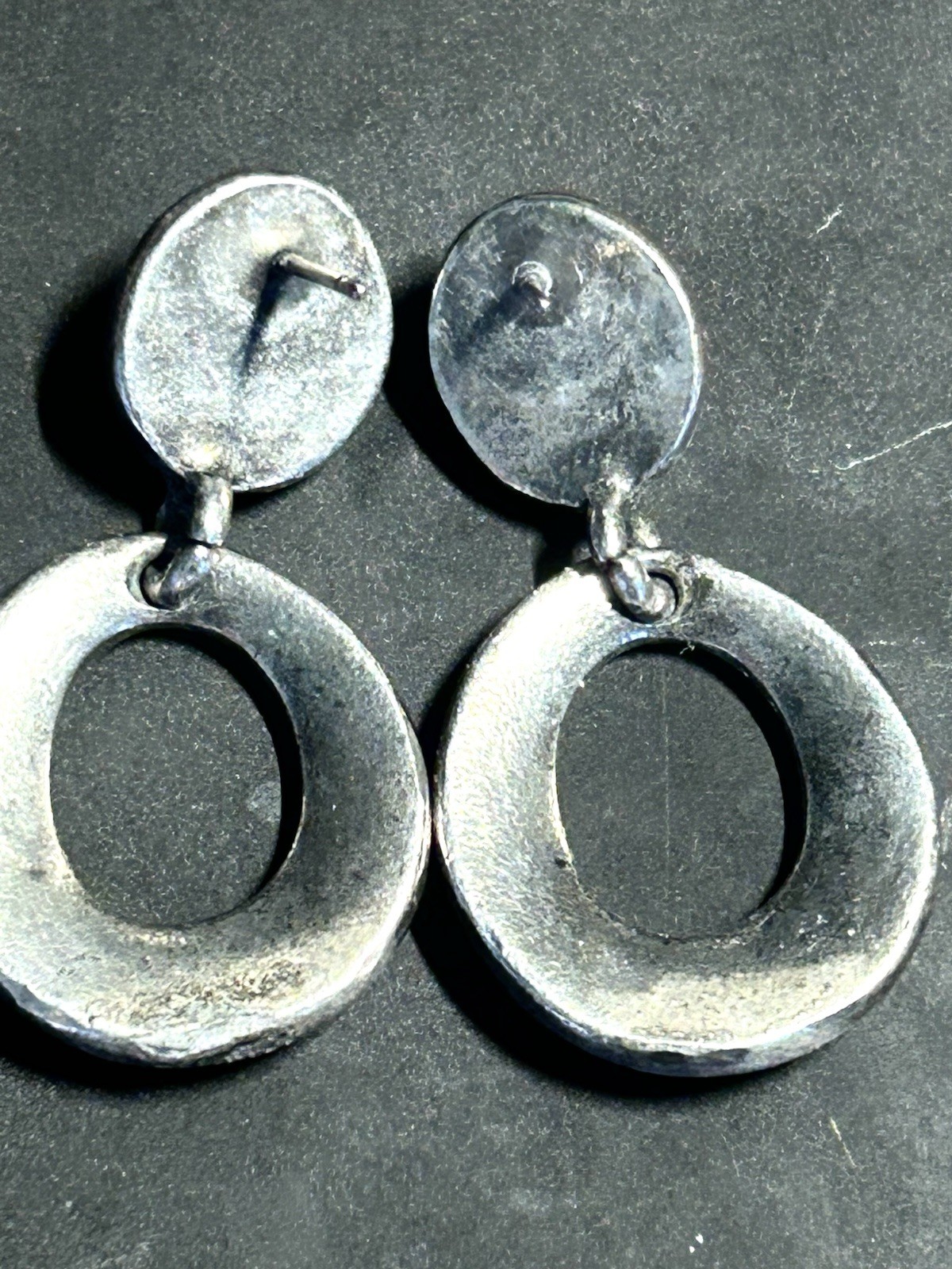Vntg Sterling Door Knocker Dangle Post Earrings Purple Glass Cabochon 12.85 G