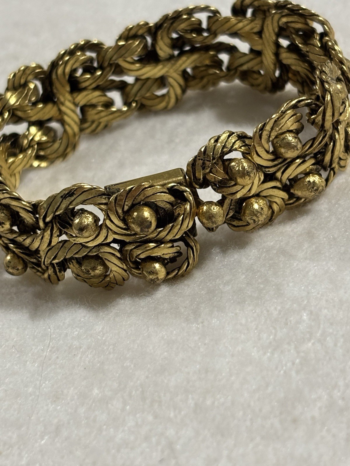 HTF Vintage French Modernist Coil Bracelet Gilt Bronze Plated Woven Wire 1950s