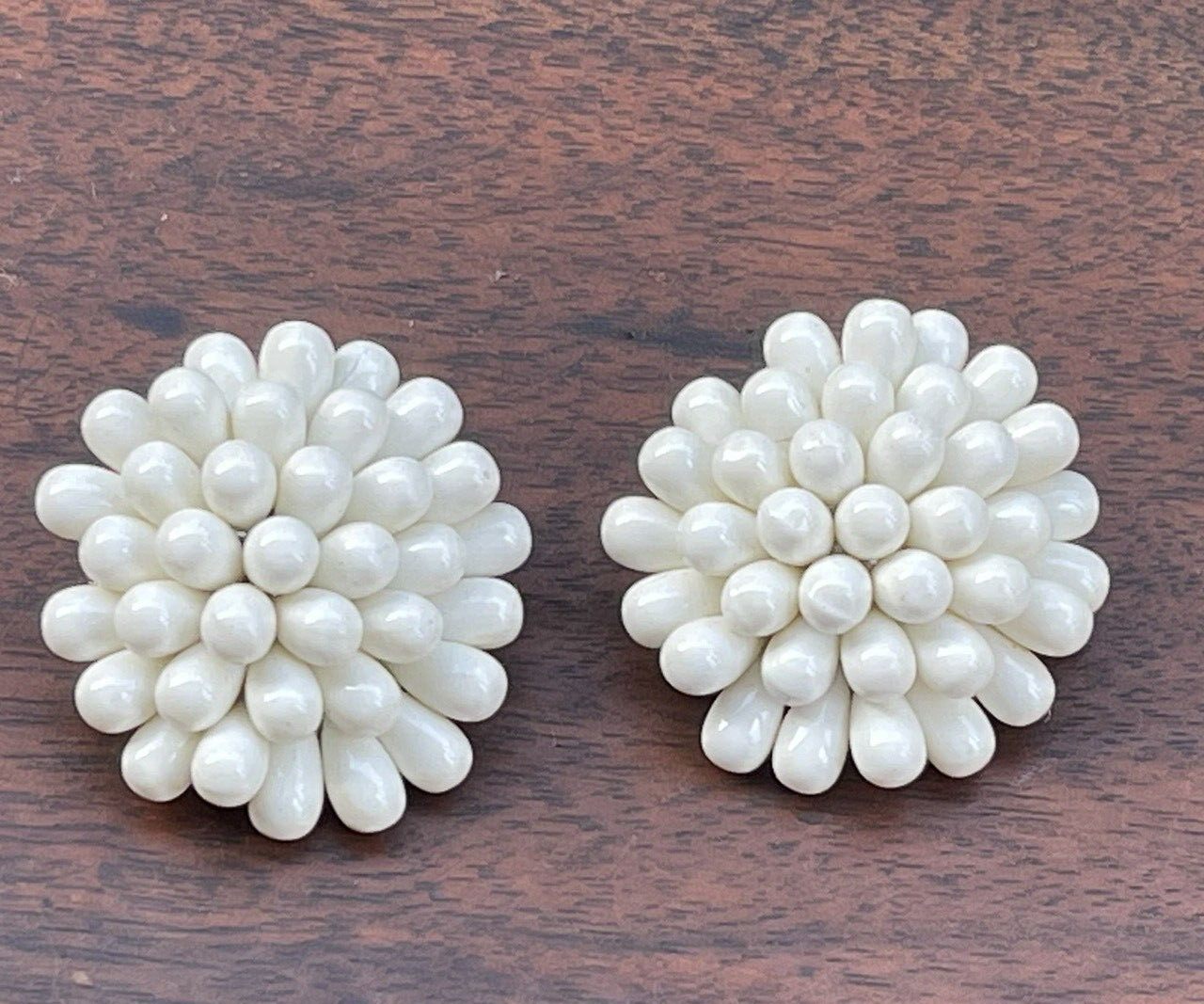 Vintage Painted Seed Bead Clip On Earrings 1950s
