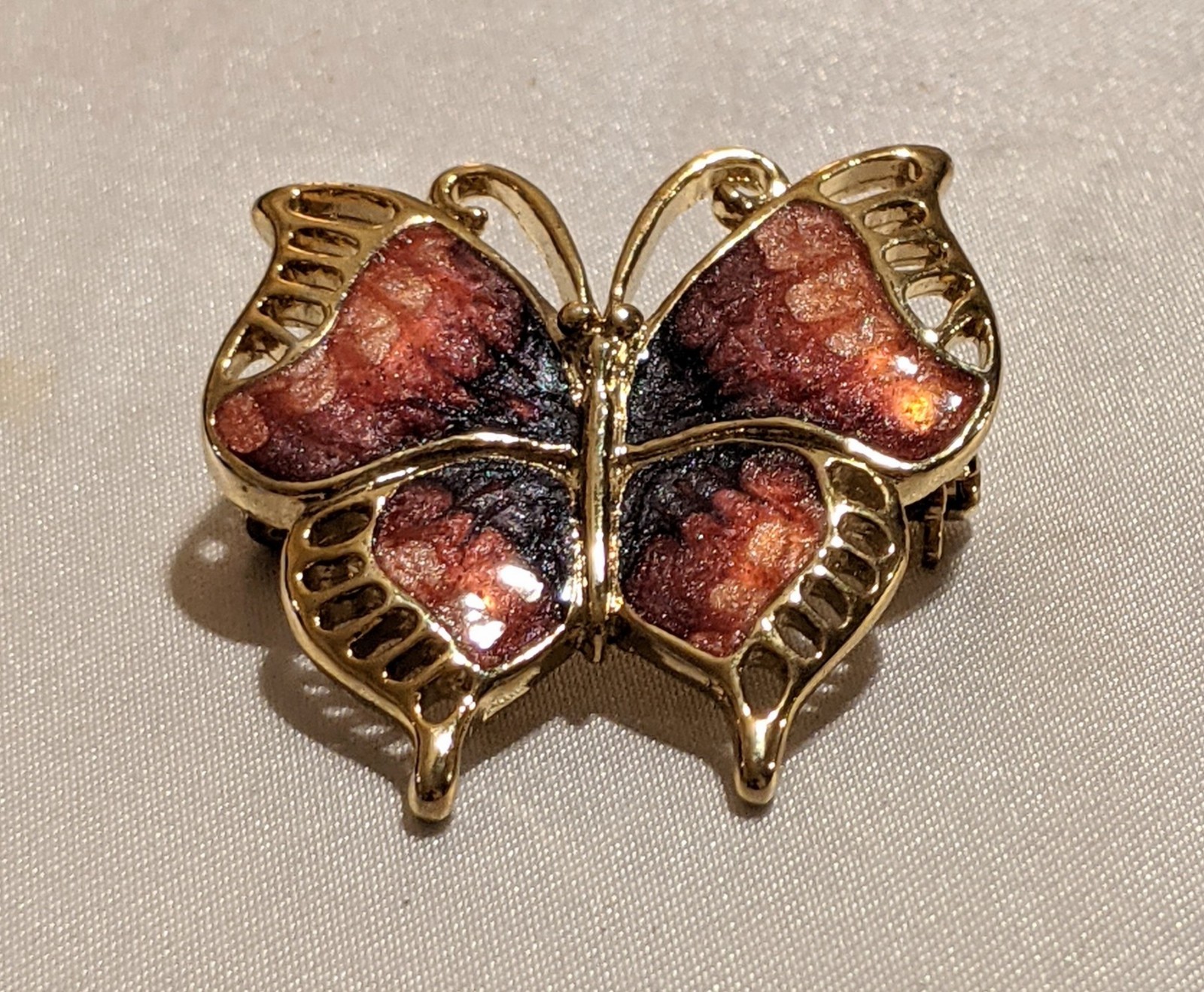 Monet Enameled Butterfly Brooch Pin Gold Tone Pinks Purples EUC