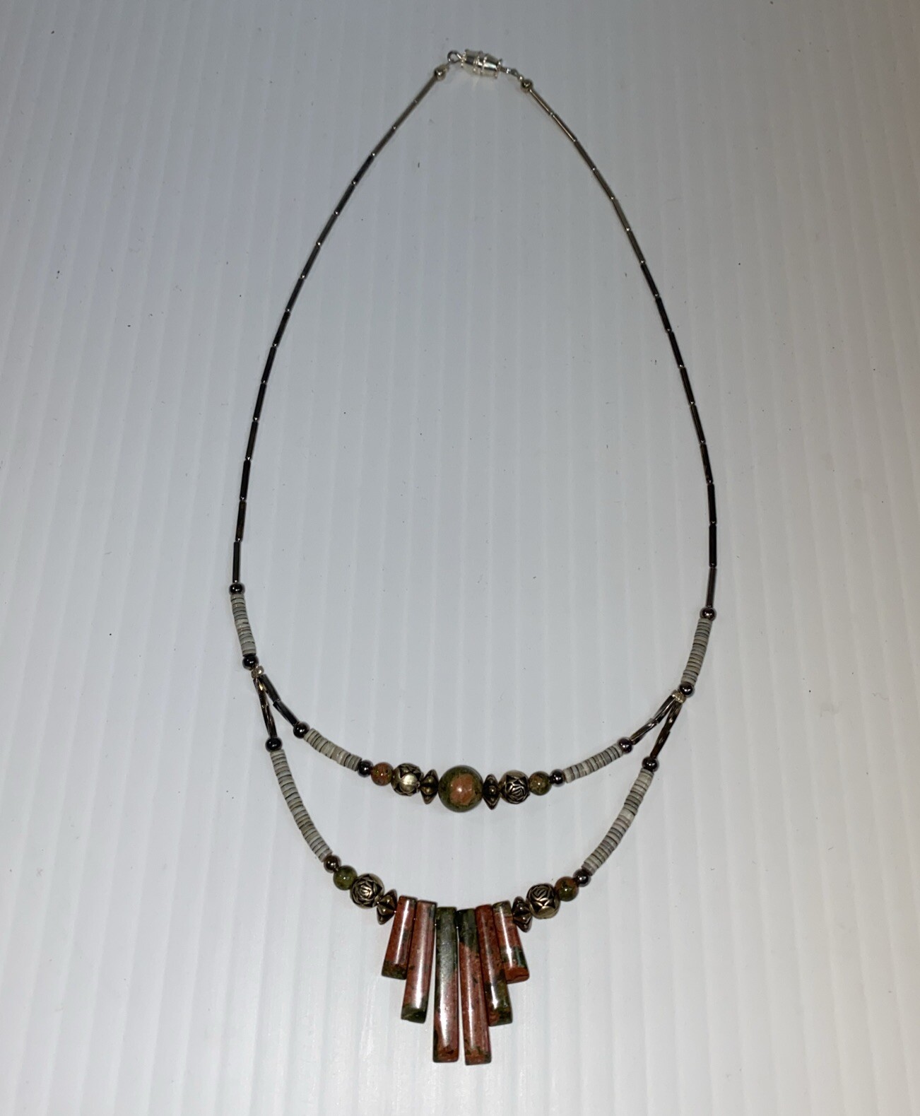 Reservation Silvertone Stone Beaded Choker Necklace Southwest Hippie