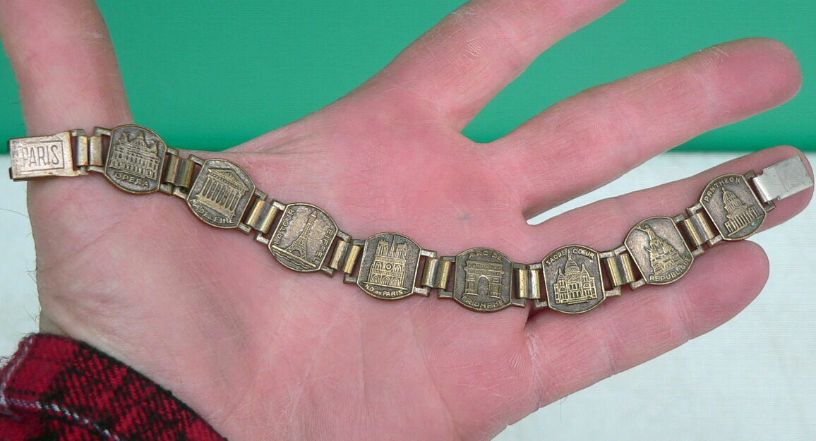 WWII Era Bracelet Souvenir PARIS France Historical Landmark Scene 1940s