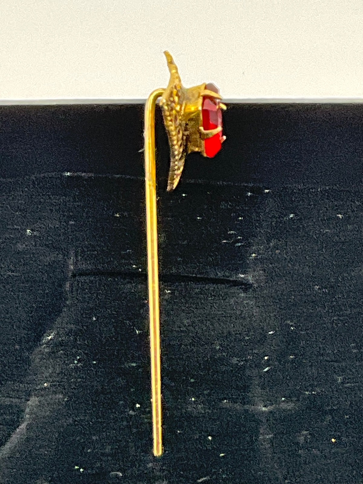 Vintage Gold Plate Stick Pin Intaglio Cameo Red Glass Stone Lapel Hat