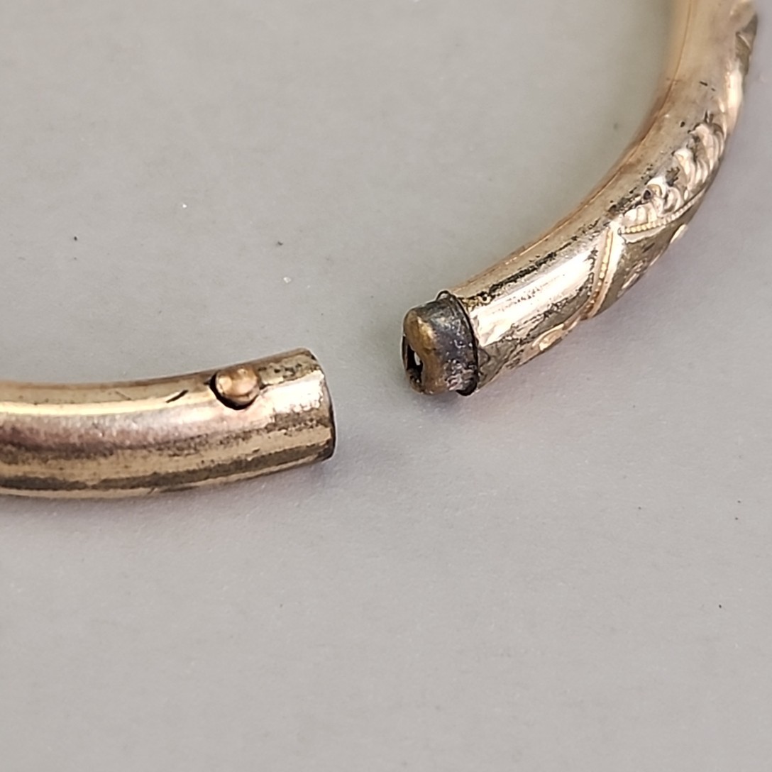 Antique Victorian Bangle Bracelet Floral Motif Etched HP Gold Filled 6.25″