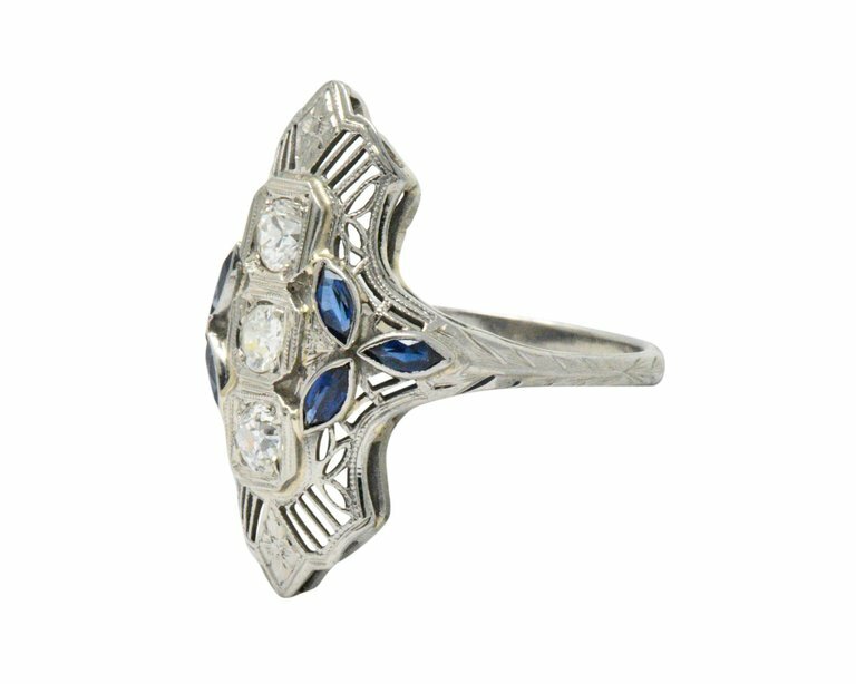 0.35 CT Round Diamond Elongated Vintage Antique Ring In 925 Sterling Silver